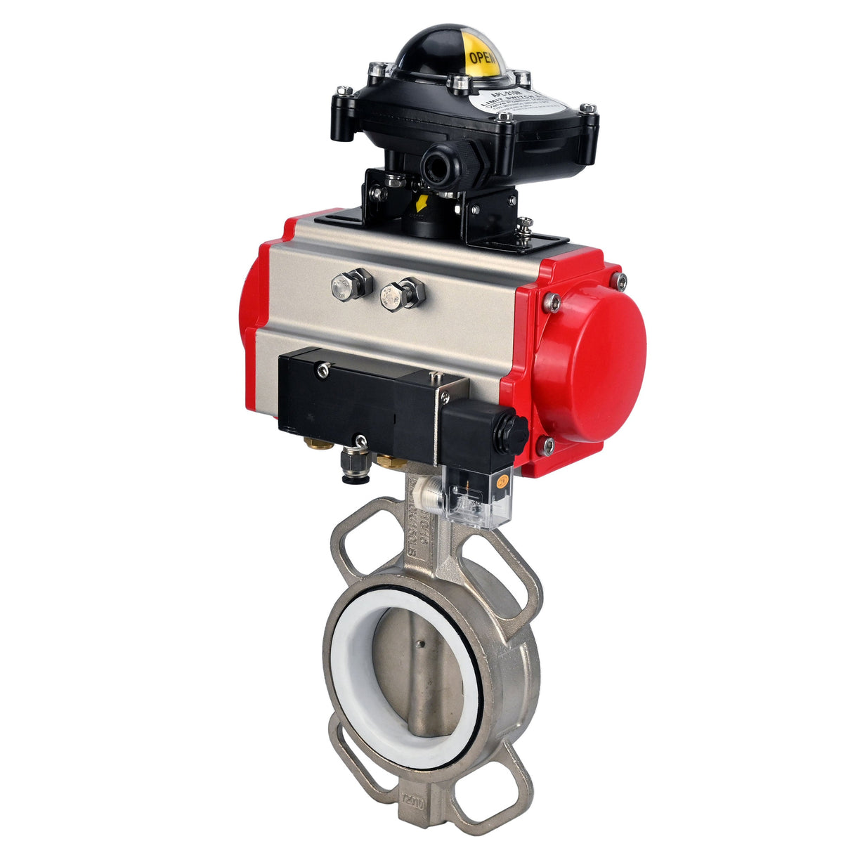 Wasserabsperrklappe Elephant 316l-316l-ptfe-da-4m310-110/220-apl210n, Gehäusematerial – Edelstahl AISI 316L, Scheibenmaterial – Edelstahl AISI 316L, Dichtung – PTFE, pneumatischer Antrieb betätigt