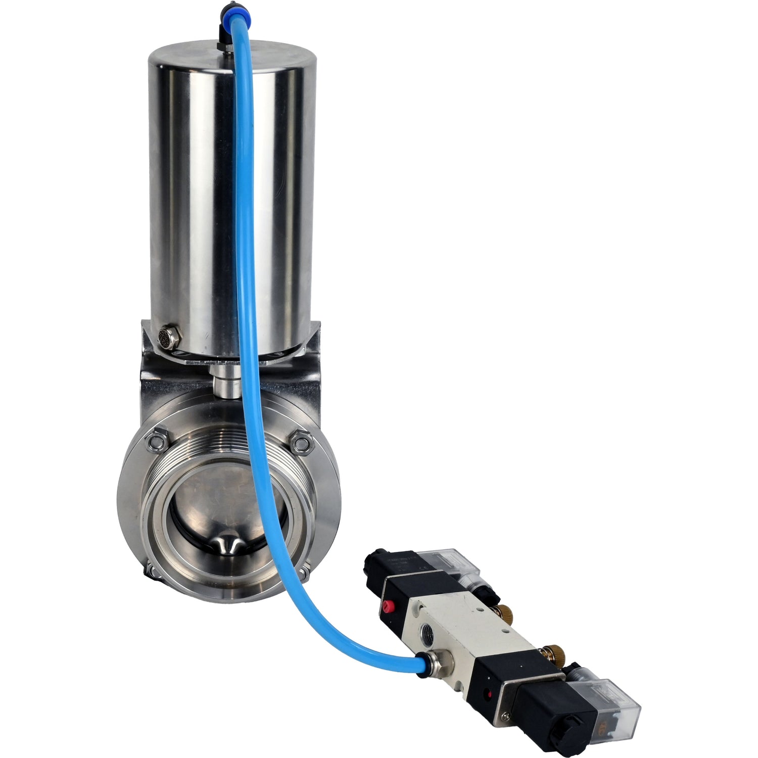 Water Butterfly valves Elephant WBV3131S-2W-T-H, body material - stainless steel AISI 304, seal - Silicon, with pneumatic actuator PA-SA-85, pneumatic distributor 4V320-10 220V