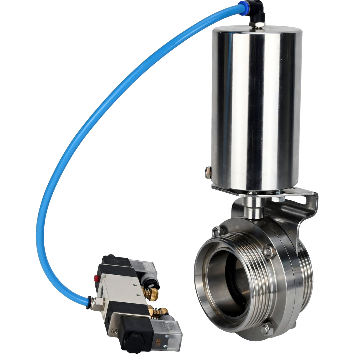 Water Butterfly valves Elephant WBV3131S-2W-T-H, body material - stainless steel AISI 304, seal - Silicon, with pneumatic actuator PA-SA-85, pneumatic distributor 4V320-10 220V