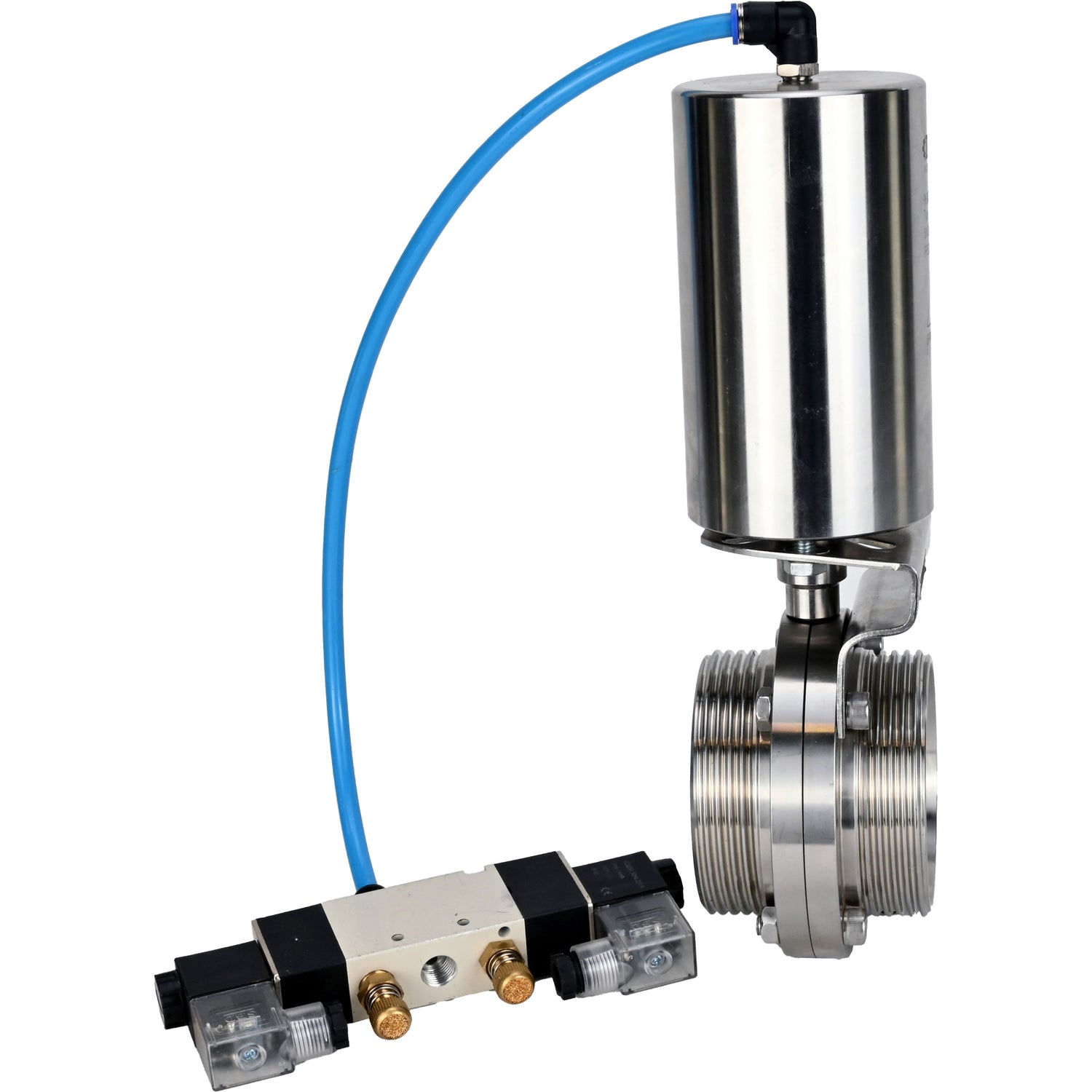 Water Butterfly valves Elephant WBV3131S-2W-T-H, body material - stainless steel AISI 304, seal - Silicon, with pneumatic actuator PA-SA-85, pneumatic distributor 4V320-10 220V