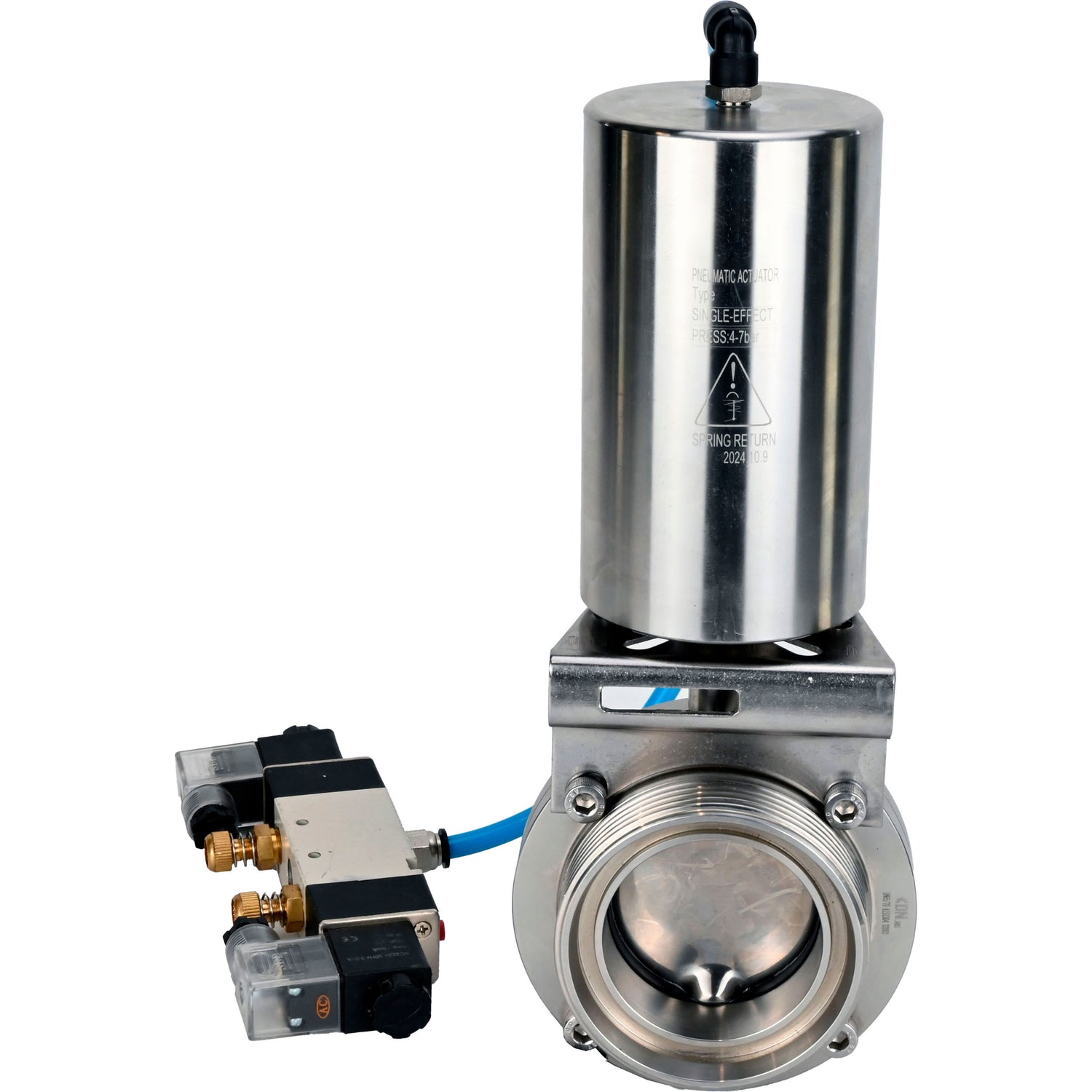 Water Butterfly valves Elephant WBV3131S-2W-T-H, body material - stainless steel AISI 304, seal - Silicon, with pneumatic actuator PA-SA-85, pneumatic distributor 4V320-10 220V