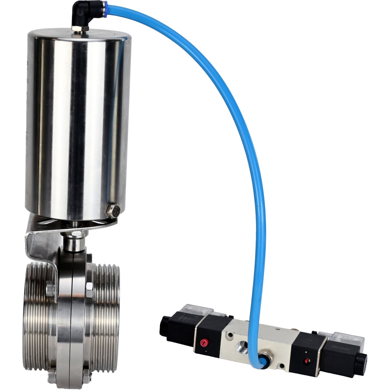 Water Butterfly valves Elephant WBV3131S-2W-T-H, body material - stainless steel AISI 304, seal - Silicon, with pneumatic actuator PA-SA-85, pneumatic distributor 4V320-10 220V