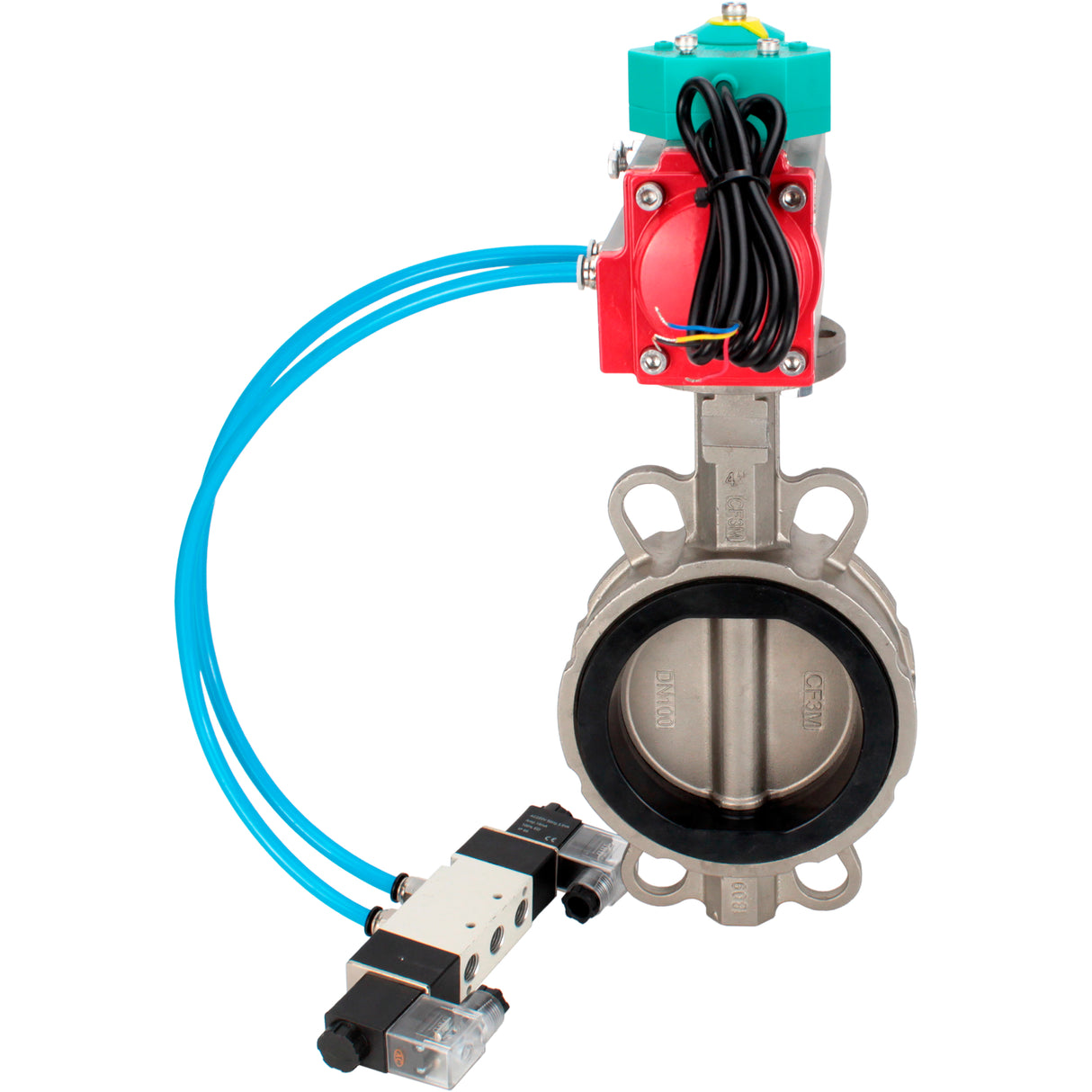 Water Butterfly Valve Elephant WBV3232V-2W-Fb-H DN50-300 16 bar case - 316L stainless steel, disc - 316L stainless steel, seal - Viton, with pneumatic actuator PA-DA-XXX, pneumatic distributor 4V320-08 220V and ALS200D magnetic switch