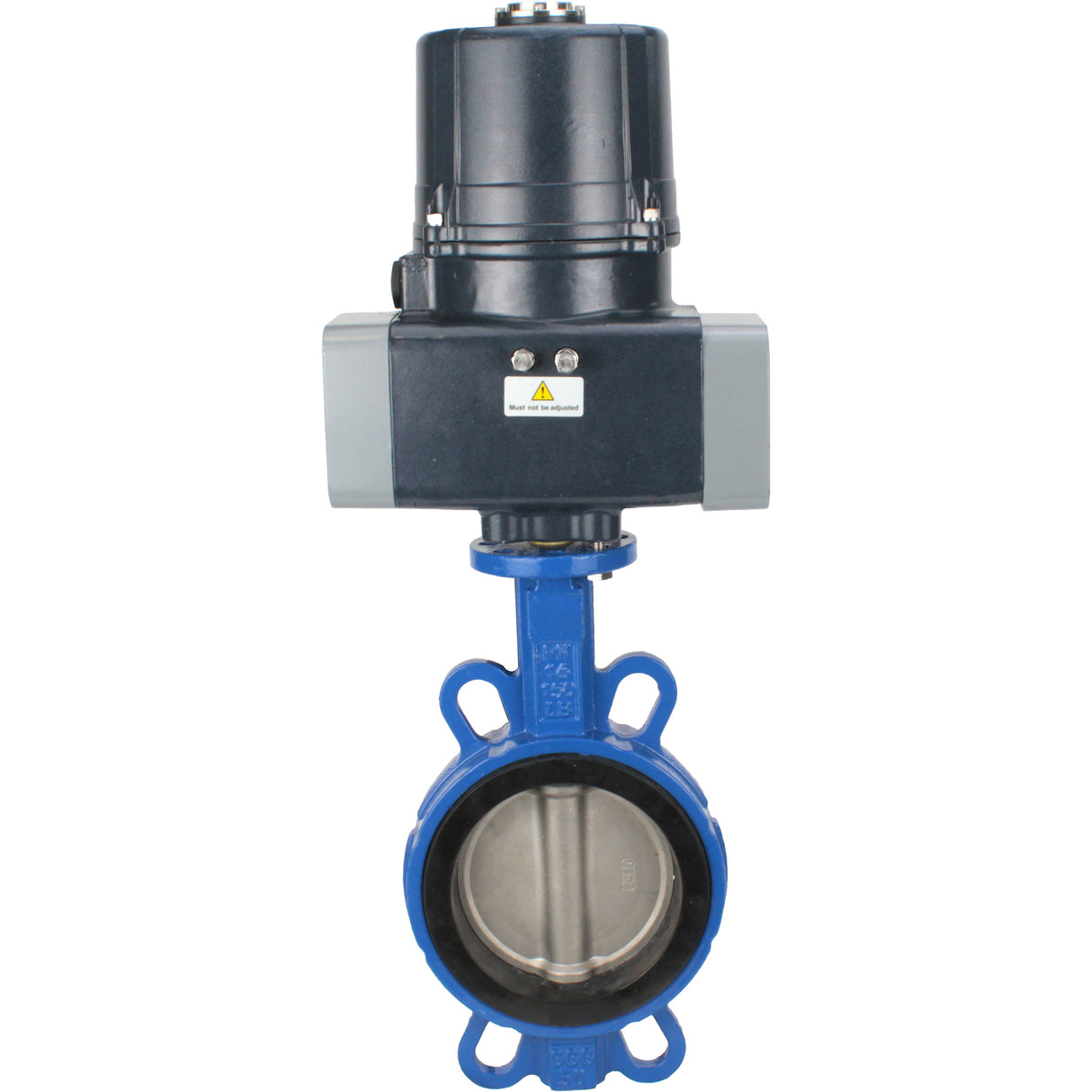 Absperrklappen Elephant WBV3432N-2W-Fb-H mit Zwischenflansch, Gehäuse - WCB Kohlenstoffstahl, Scheibe - Edelstahl 316L, Dichtung - NBR, mit elektrischem Vierteldrehantrieb Elephant QTSA-N-EM-O0-220VAC