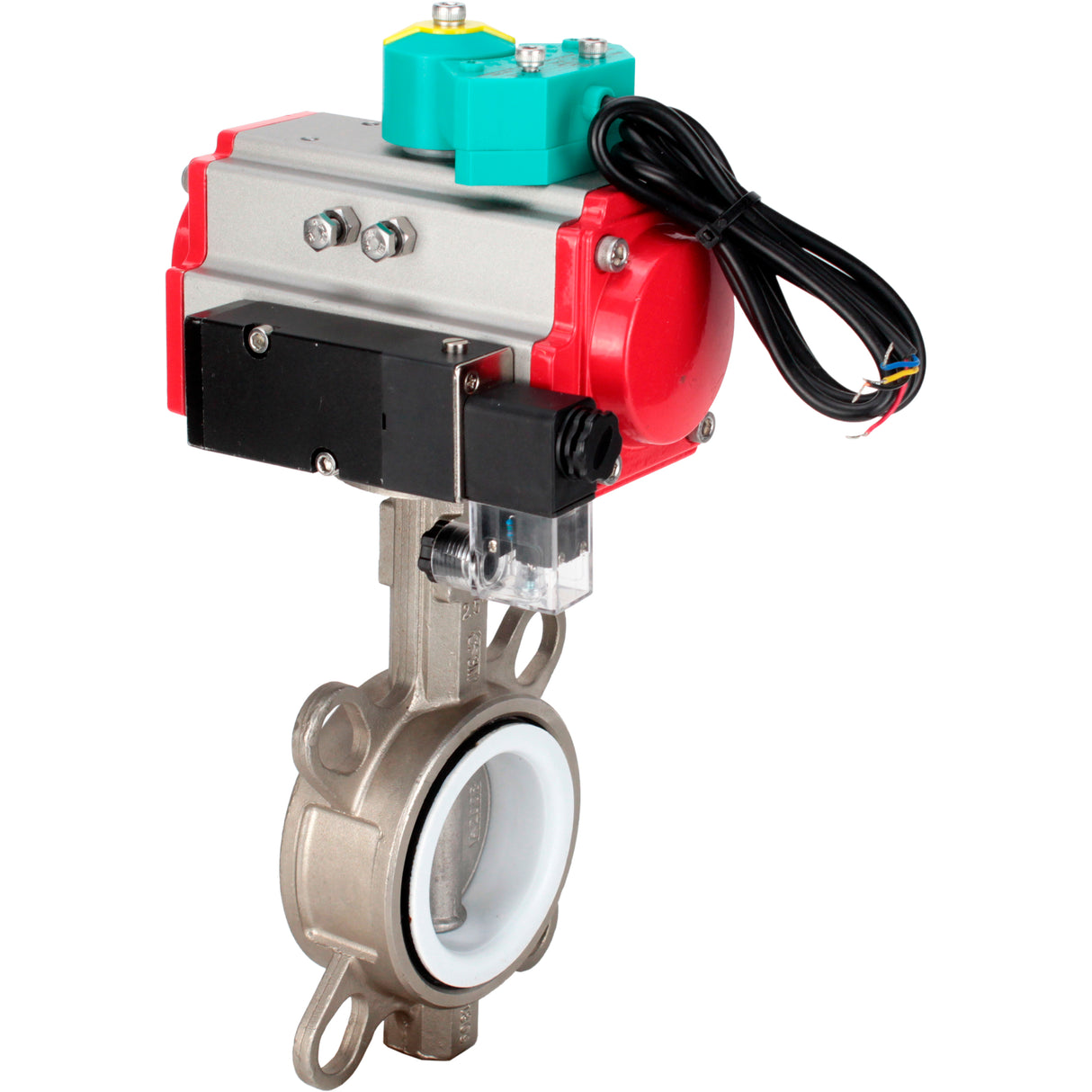 Water Butterfly Valve Elephant WBV3232P-2W-Fb-H DN40-300 16 bar case - 316L stainless steel, disc - 316L stainless steel, seal - PTFE, with pneumatic actuator PA-DA-XXX, pneumatic distributor 4M310-08 NAMUR 24V and ALS200D magnetic switch