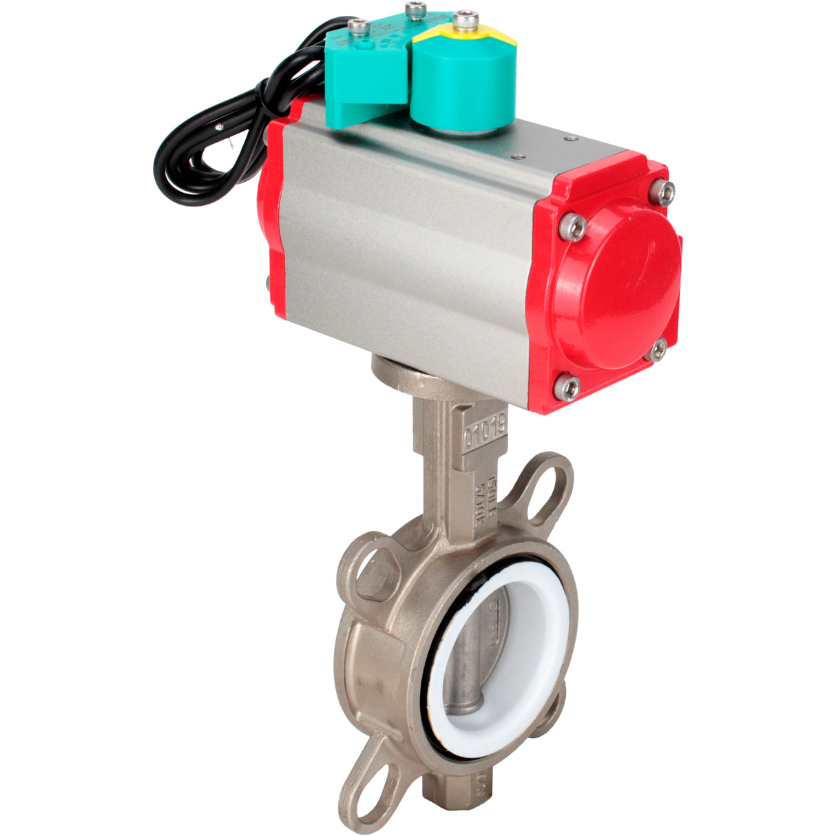 Water Butterfly Valve Elephant WBV3232P-2W-Fb-H DN40-300 16 bar case - 316L stainless steel, disc - 316L stainless steel, seal - PTFE, with pneumatic actuator PA-DA-XXX, pneumatic distributor 4M310-08 NAMUR 24V and ALS200D magnetic switch