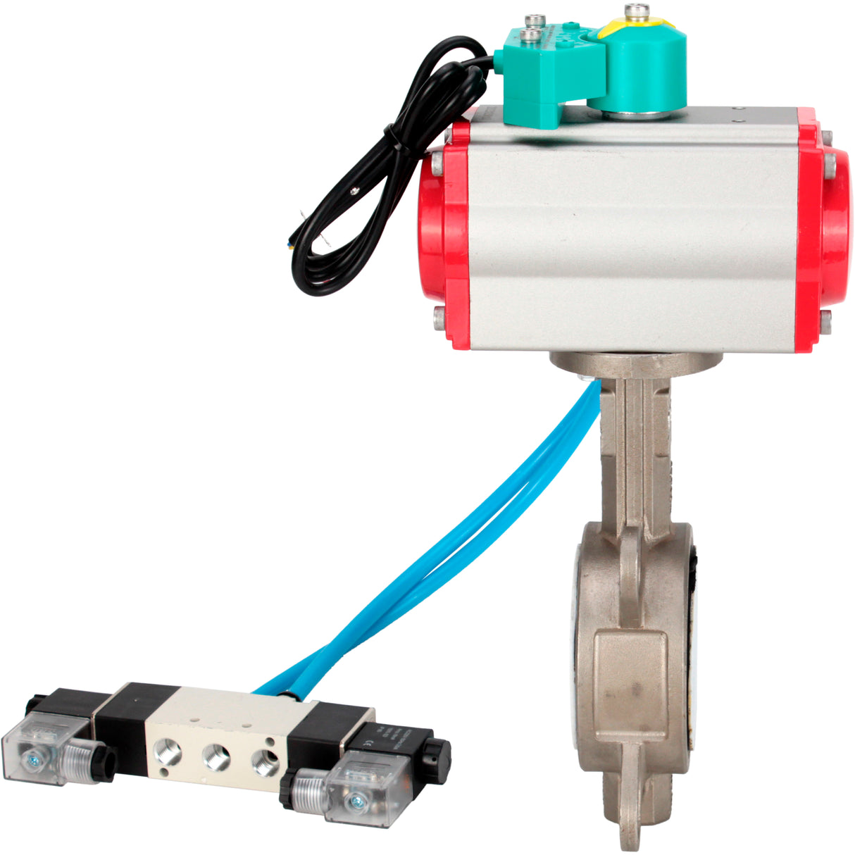 Water Butterfly Valve Elephant WBV3232P-2W-Fb-H DN40-300 16 bar case - 316L stainless steel, disc - 316L stainless steel, seal - PTFE, with pneumatic actuator PA-DA-XXX, pneumatic distributor 4V320-08 220V and ALS200D magnetic switch