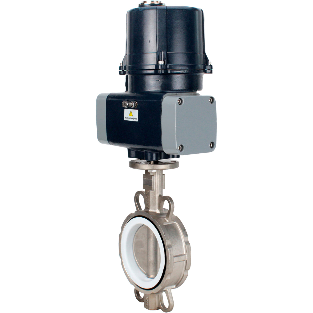 Absperrklappen Elephant WBV3232P-2W-Fb-H mit Zwischenflansch, Gehäuse - Edelstahl AISI 316L, Scheibe - Edelstahl 316L, Dichtung - PTFE, mit elektrischem Vierteldrehantrieb Elephant QTSA-N-EM-O0-220VAC
