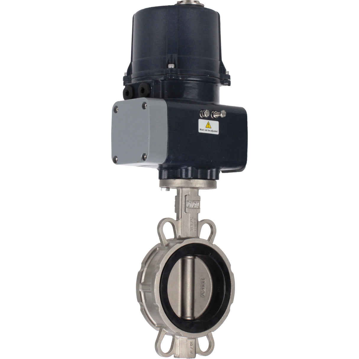 Absperrklappen Elephant WBV3232E-2W-Fb-H mit Zwischenflansch, Gehäuse - Edelstahl AISI 316L, Scheibe - Edelstahl 316L, Dichtung - EPDM, mit elektrischem Vierteldrehantrieb Elephant QTSA-N-EM-O0-220VAC