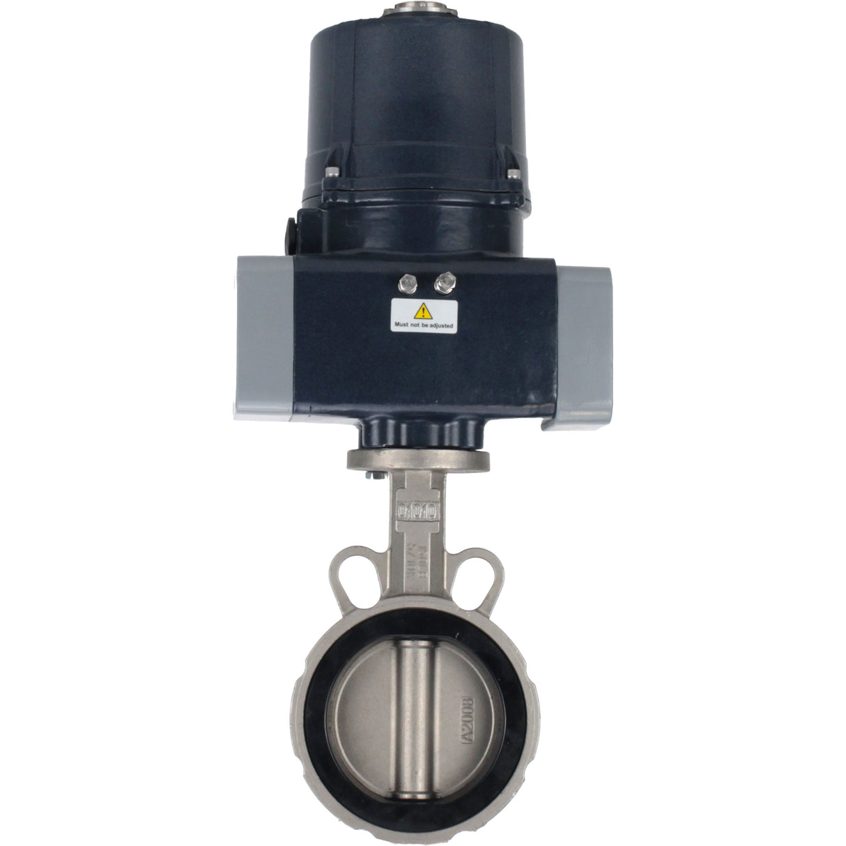 Absperrklappen Elephant WBV3232E-2W-Fb-H mit Zwischenflansch, Gehäuse - Edelstahl AISI 316L, Scheibe - Edelstahl 316L, Dichtung - EPDM, mit elektrischem Vierteldrehantrieb Elephant QTSA-N-EM-O0-220VAC