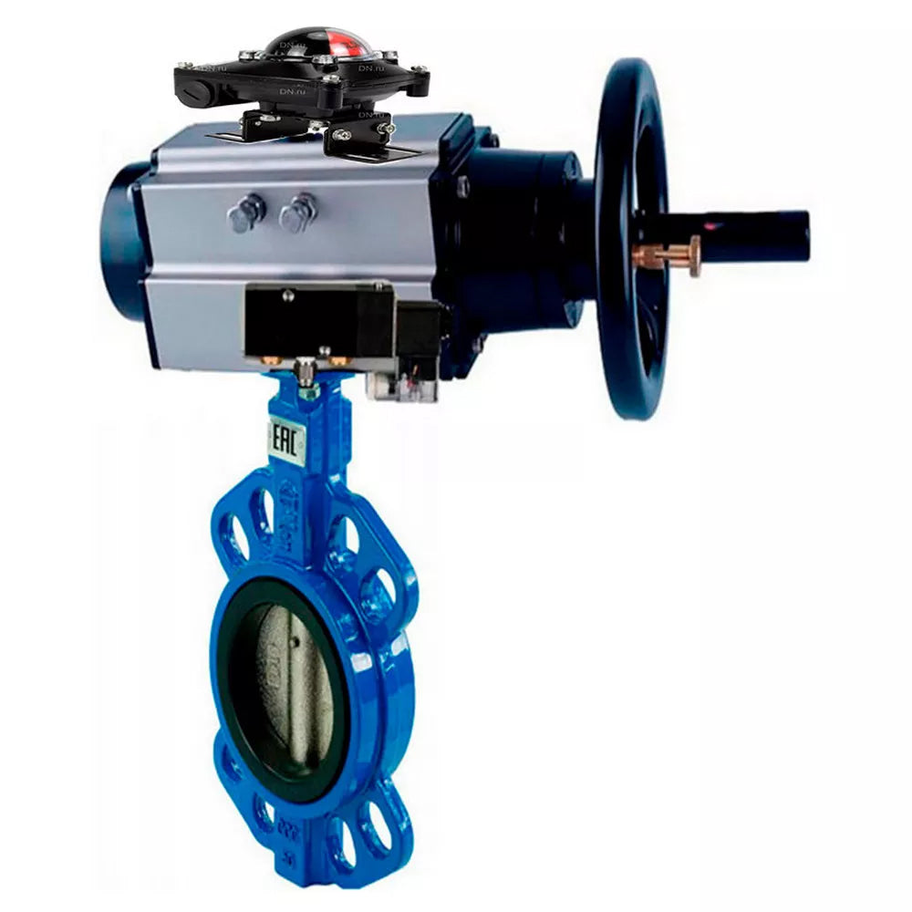 Water Butterfly Valve Elephant WBV1432N-2W-Fb-H, Gehäusematerial - Gusseisen GGG50, Scheibenmaterial - Edelstahl AISI 316L, Dichtung - NBR, mit pneumatischem Doppelwirkungsantrieb PA-DA-105-1, 4V320-08 220V, LSU APL-210N