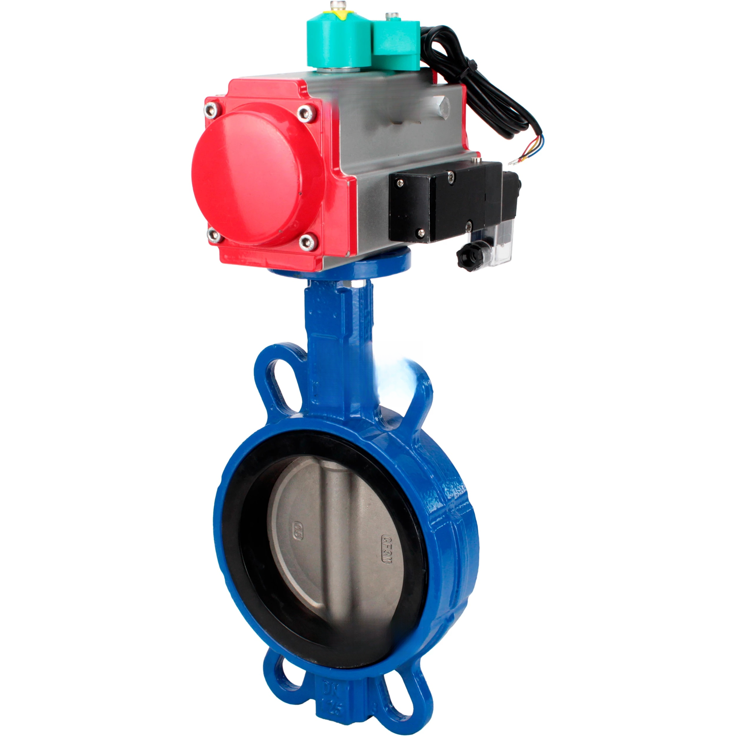 Water Butterfly Valve with triple eccentricity Elephant WBV3EX-3432M-1W-F-ISO DN50-150 25 bar body - WCB carbon steel, disc - 316 stainless steel, METAL, with pneumatic actuator PA-DA-XXX, pneumatic distributor 4V320-08 220V and ALS200D switch