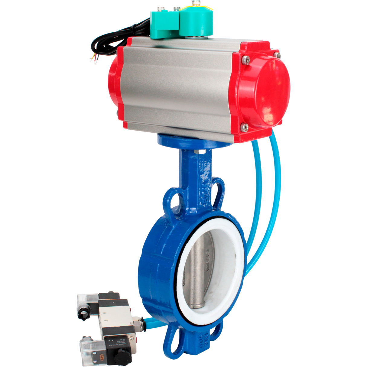 Water Butterfly Valve Elephant WBV3432P-2W-Fb-H DN40-300 16 bar body - WCB carbon steel, disc - 316L stainless steel, seal - PTFE, with pneumatic actuator PA-DA-XXX, pneumatic distributor 4V320-08 220V and ALS200D magnetic switch