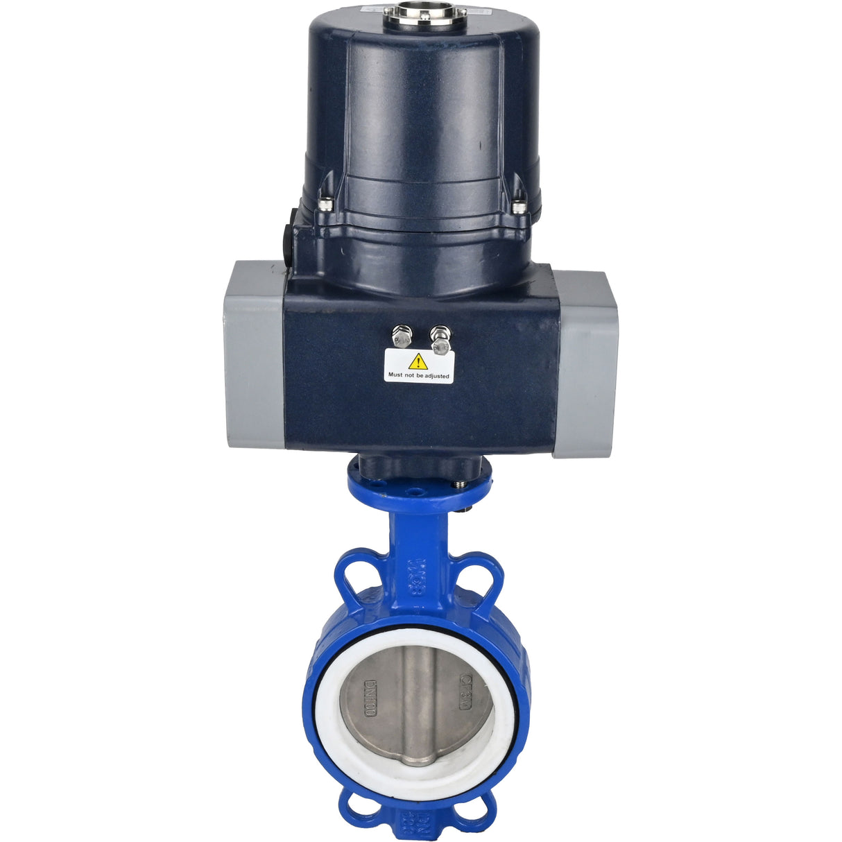 Absperrklappen Elephant WBV3432P-2W-Fb-Flanschverbindung, Gehäuse - WCB Kohlenstoffstahl, Scheibe - Edelstahl 316L, Dichtung - PTFE, mit elektrischem Vierteldrehantrieb Elephant QTSA-N-EM-O0-220VAC