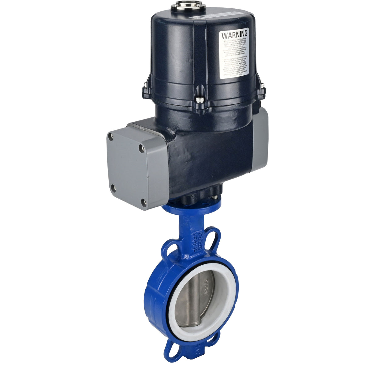 Absperrklappen Elephant WBV3432P-2W-Fb-Flanschverbindung, Gehäuse - WCB Kohlenstoffstahl, Scheibe - Edelstahl 316L, Dichtung - PTFE, mit elektrischem Vierteldrehantrieb Elephant QTSA-N-EM-O0-220VAC