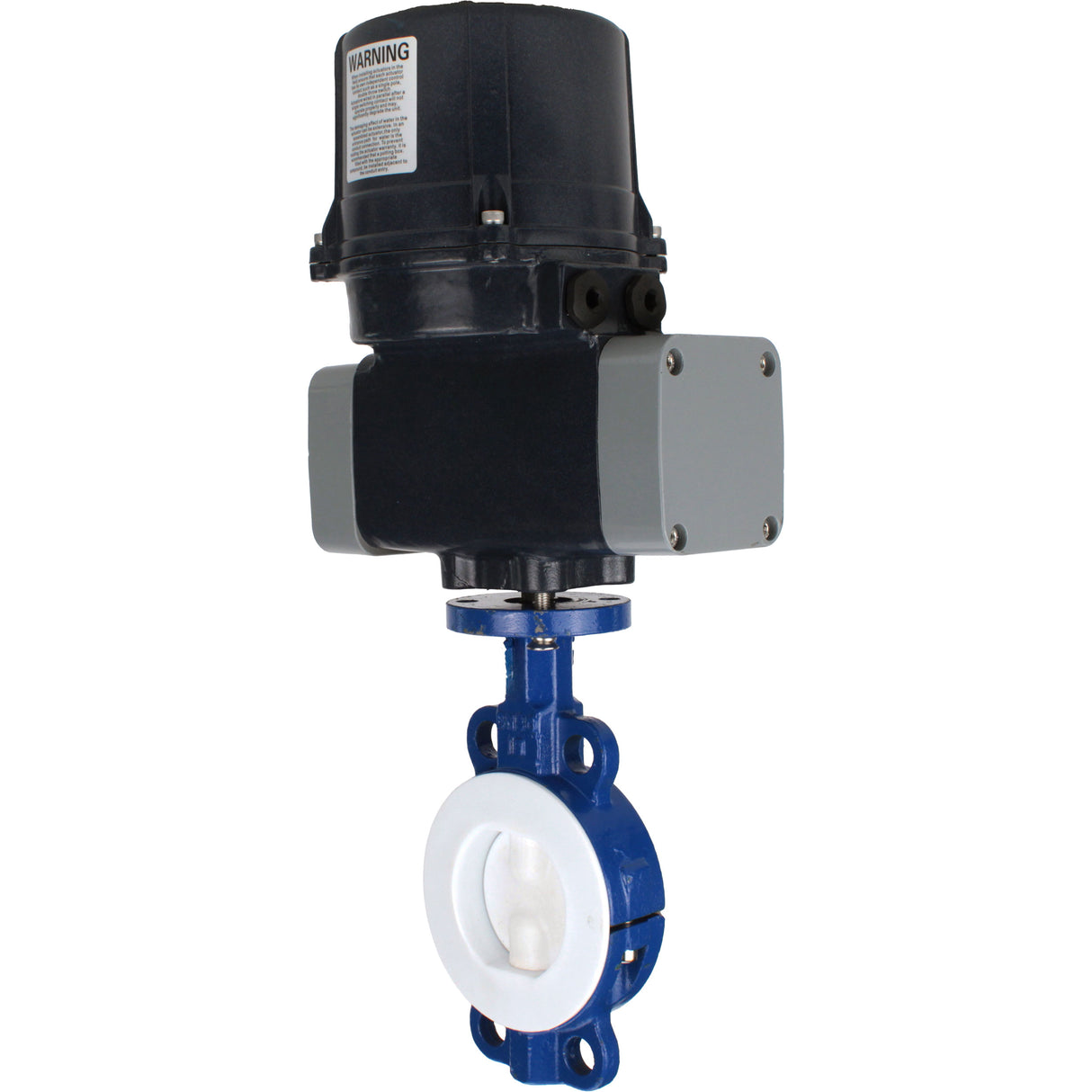 Schmetterlingsventile Elephant WBV3434Pf-2W-Fb-H ausgekleidet, zwischenflanschig, Gehäuse - Kohlenstoffstahl WCB, Scheibe - Kohlenstoffstahl WCB, Dichtung - PTFE, mit elektrischem Vierteldrehantrieb Elephant QTSA-N-EM-O0-220VAC