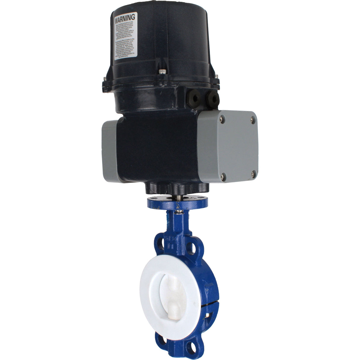 Schmetterlingsventile Elephant WBV3434Pf-2W-Fb-H ausgekleidet, zwischenflanschig, Gehäuse - Kohlenstoffstahl WCB, Scheibe - Kohlenstoffstahl WCB, Dichtung - PTFE, mit elektrischem Vierteldrehantrieb Elephant QTSA-N-EM-O0-220VAC