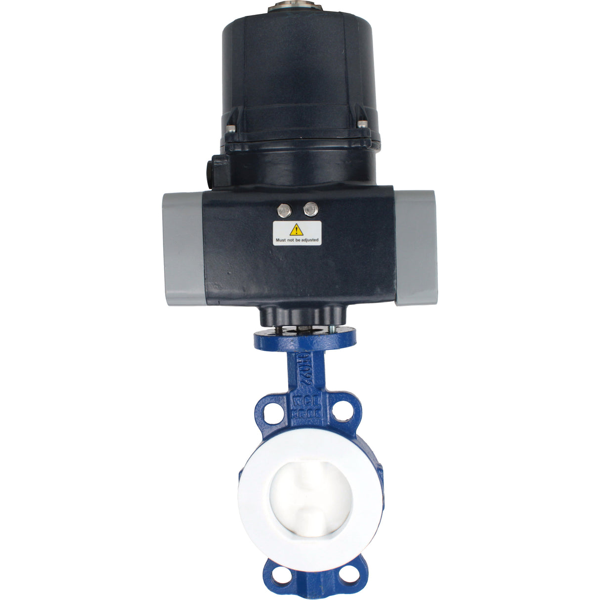 Schmetterlingsventile Elephant WBV3434Pf-2W-Fb-H ausgekleidet, zwischenflanschig, Gehäuse - Kohlenstoffstahl WCB, Scheibe - Kohlenstoffstahl WCB, Dichtung - PTFE, mit elektrischem Vierteldrehantrieb Elephant QTSA-N-EM-O0-220VAC