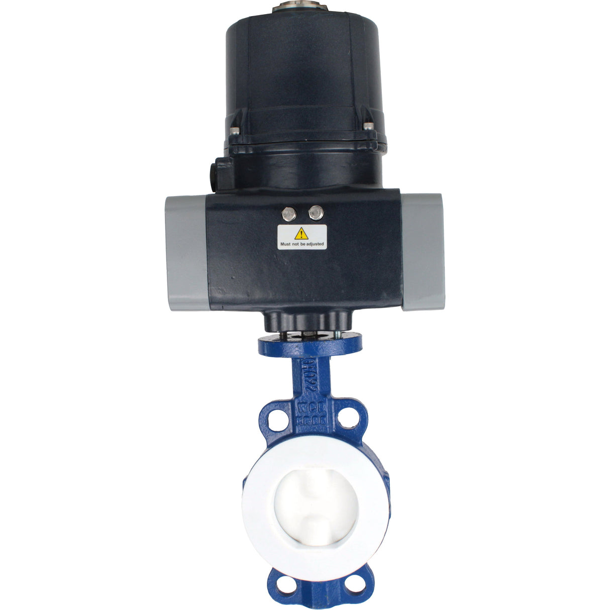 Schmetterlingsventile Elephant WBV3434Pf-2W-Fb-H ausgekleidet, zwischenflanschig, Gehäuse - Kohlenstoffstahl WCB, Scheibe - Kohlenstoffstahl WCB, Dichtung - PTFE, mit elektrischem Vierteldrehantrieb Elephant QTSA-N-EM-O0-220VAC