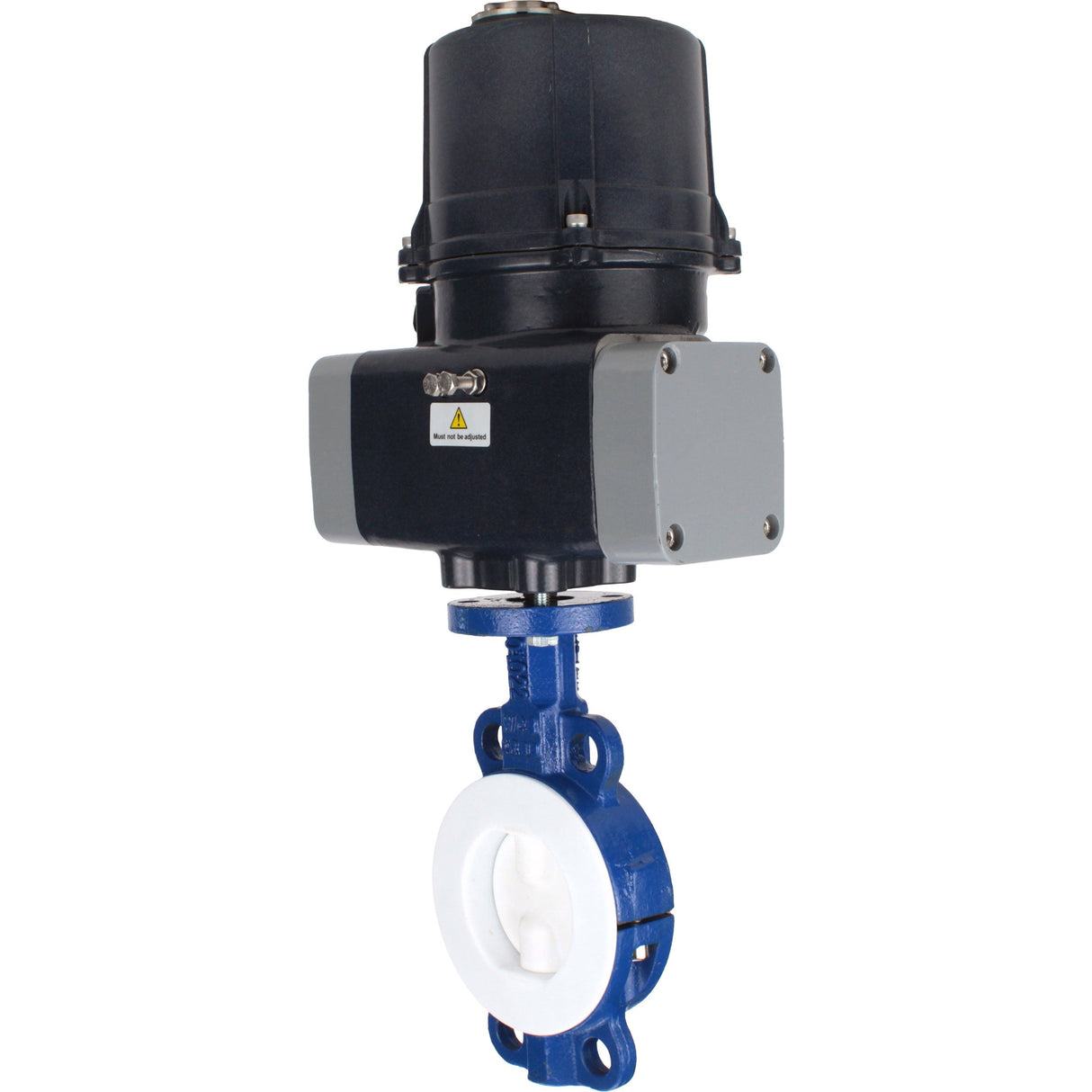 Schmetterlingsventile Elephant WBV3434Pf-2W-Fb-H ausgekleidet, zwischenflanschig, Gehäuse - Kohlenstoffstahl WCB, Scheibe - Kohlenstoffstahl WCB, Dichtung - PTFE, mit elektrischem Vierteldrehantrieb Elephant QTSA-N-EM-O0-220VAC
