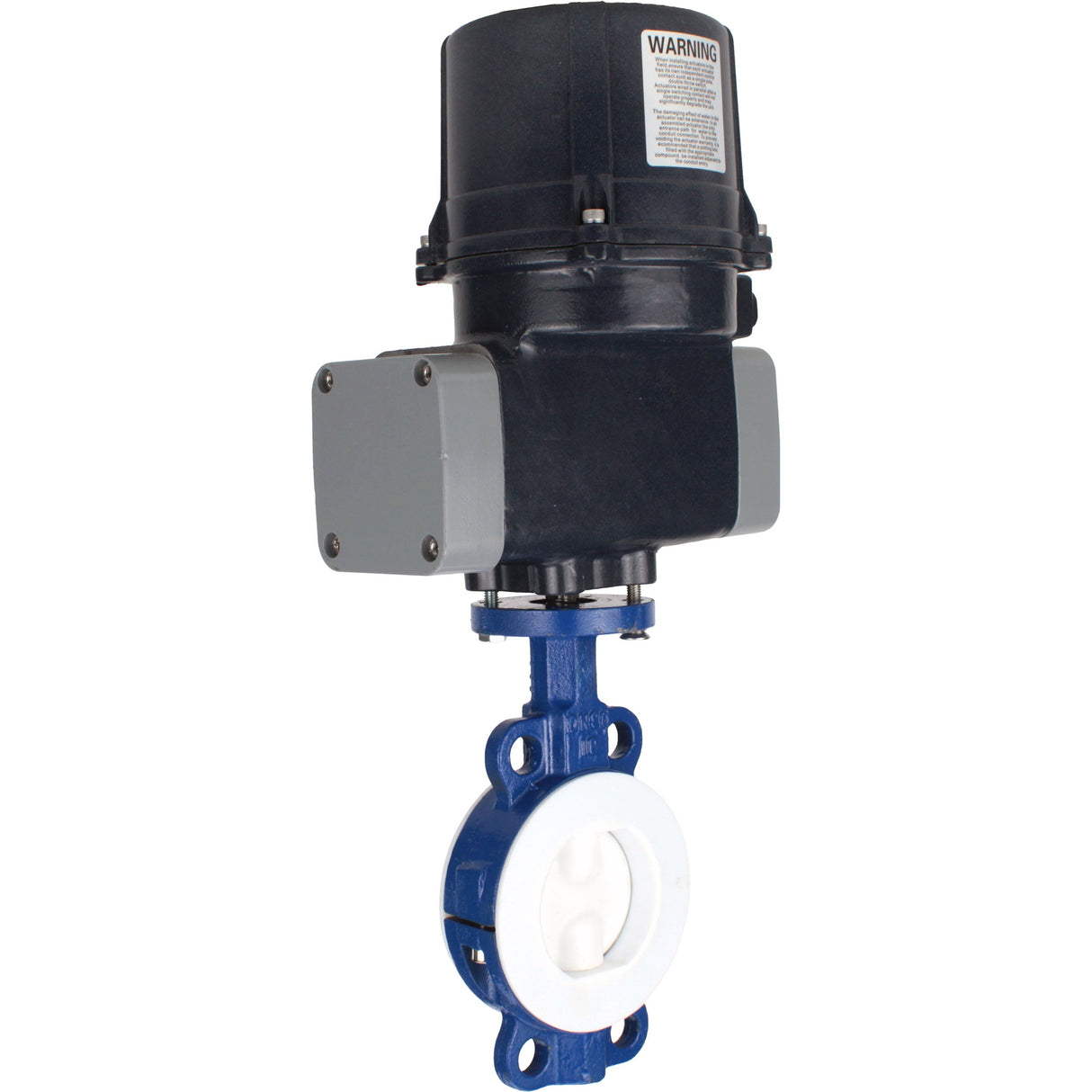 Schmetterlingsventile Elephant WBV3434Pf-2W-Fb-H ausgekleidet, zwischenflanschig, Gehäuse - Kohlenstoffstahl WCB, Scheibe - Kohlenstoffstahl WCB, Dichtung - PTFE, mit elektrischem Vierteldrehantrieb Elephant QTSA-N-EM-O0-220VAC