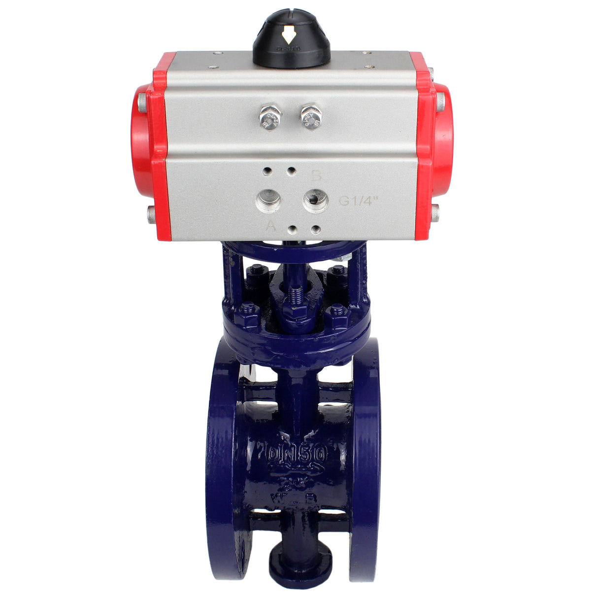 Wasser-Schmetterlingsventil Elephant WBV3EX-3432M-1W-F-ISO, Gehäusematerial - Kohlenstoffstahl, Scheibenmaterial - Edelstahl AISI 316, Dichtung - Metall, pneumatischer Antrieb PA-SA mit Rückstellfedern