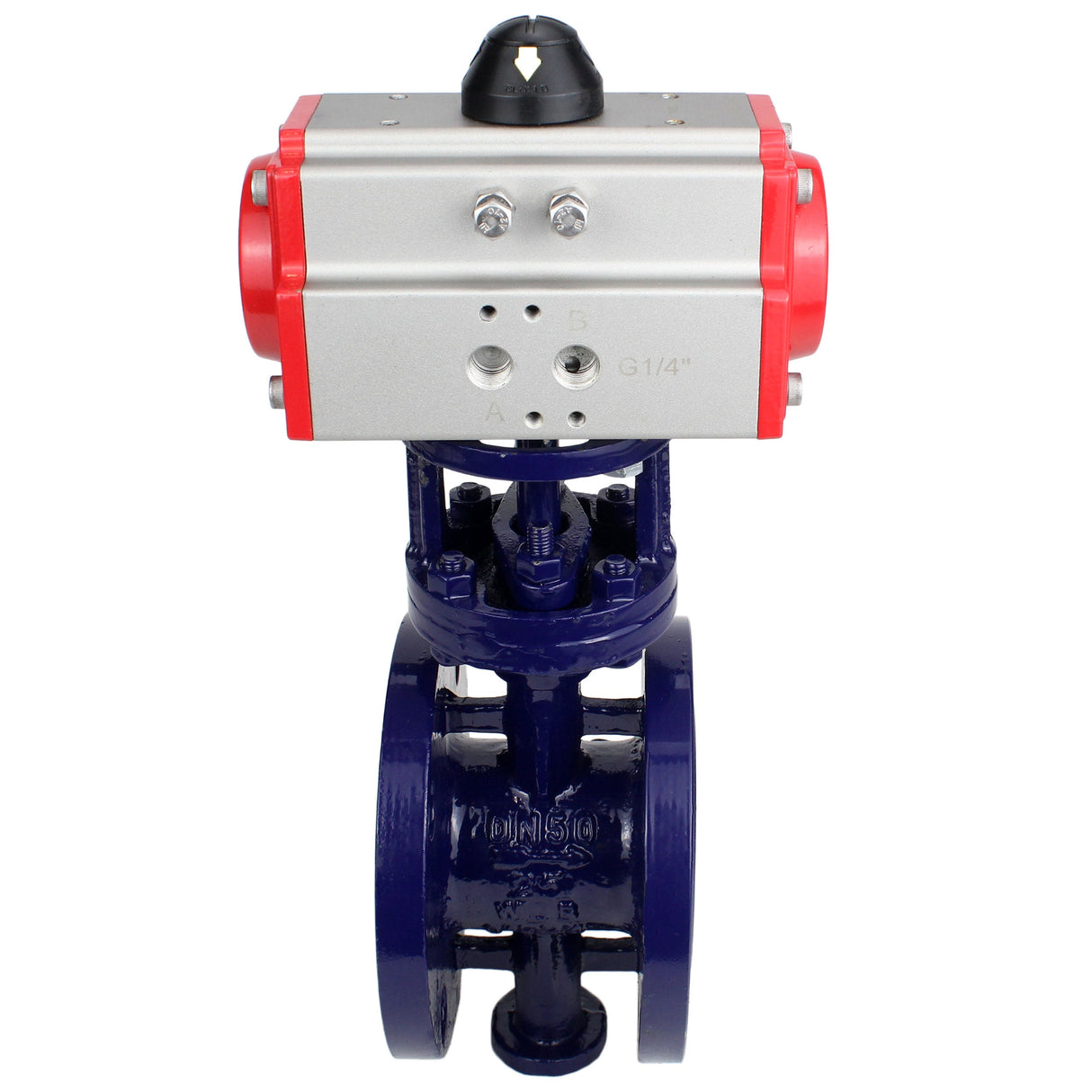 Wasser-Schmetterlingsventil Elephant WBV3EX-3431M-1W-F-ISO, Gehäusematerial - Kohlenstoffstahl, Scheibenmaterial - Edelstahl AISI 304, Dichtung - Metall, pneumatischer Antrieb PA-SA mit Rückstellfedern