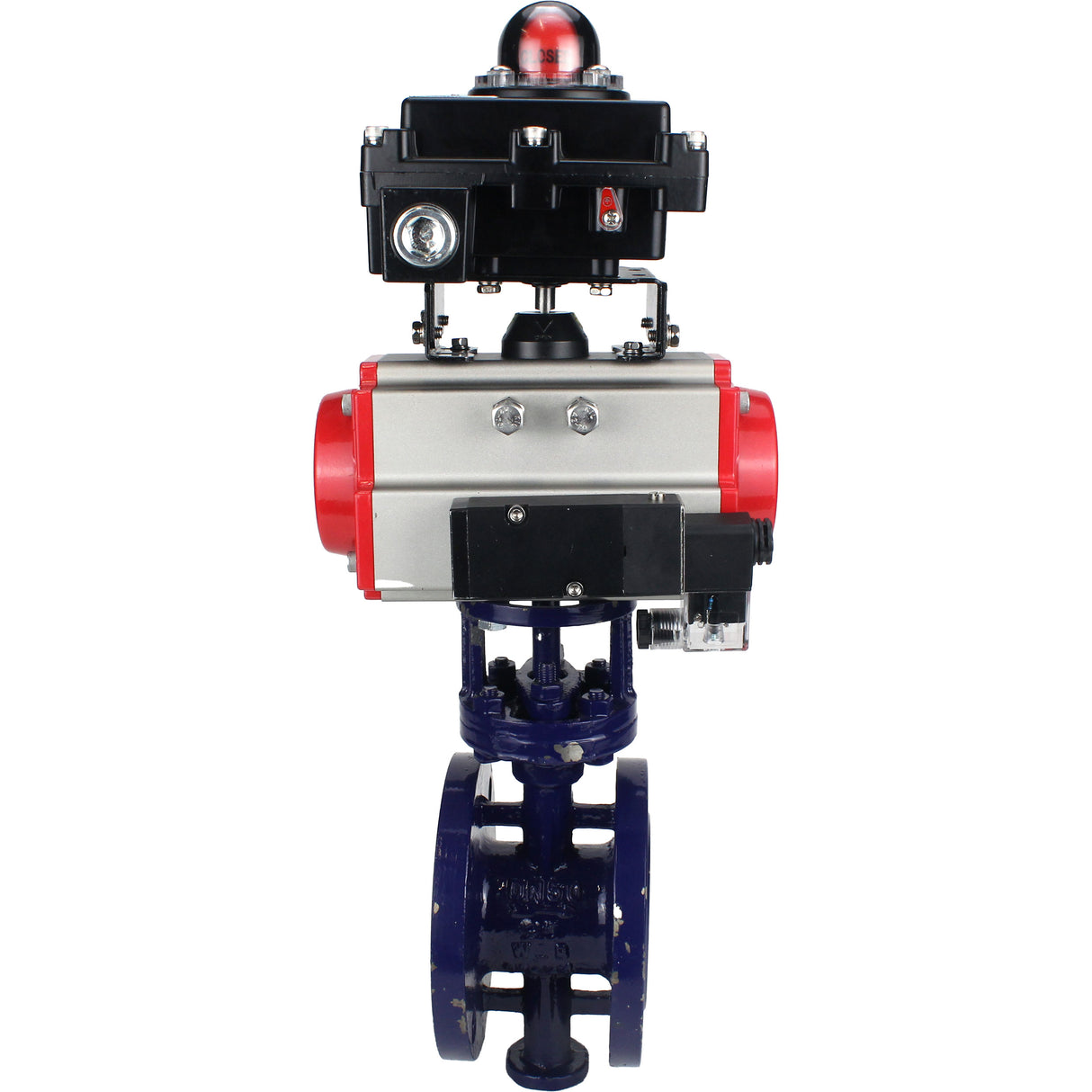 Wasser-Schmetterlingsventil Elephant WBV3EX-3432M-1W-F-ISO, Gehäusematerial - Kohlenstoffstahl, Scheibenmaterial - Edelstahl AISI 316, Dichtung - Metall, pneumatischer Antrieb PA-SA mit Rückstellfedern, 4M310-08 24V, LSU APL-410N EX