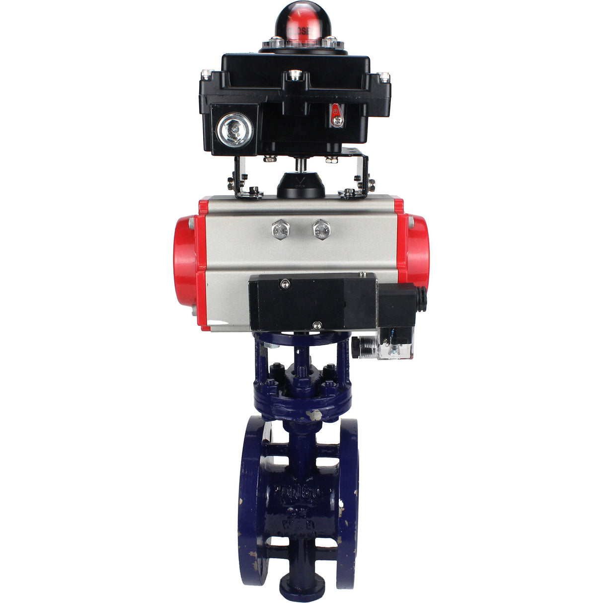 Wasser-Schmetterlingsventil Elephant WBV3EX-3431M-1W-F-ISO, Gehäusematerial - Kohlenstoffstahl, Scheibenmaterial - Edelstahl AISI 304, Dichtung - Metall, pneumatischer Antrieb PA-SA mit Rückstellfedern, 4M310-08 24V, LSU APL-410N EX