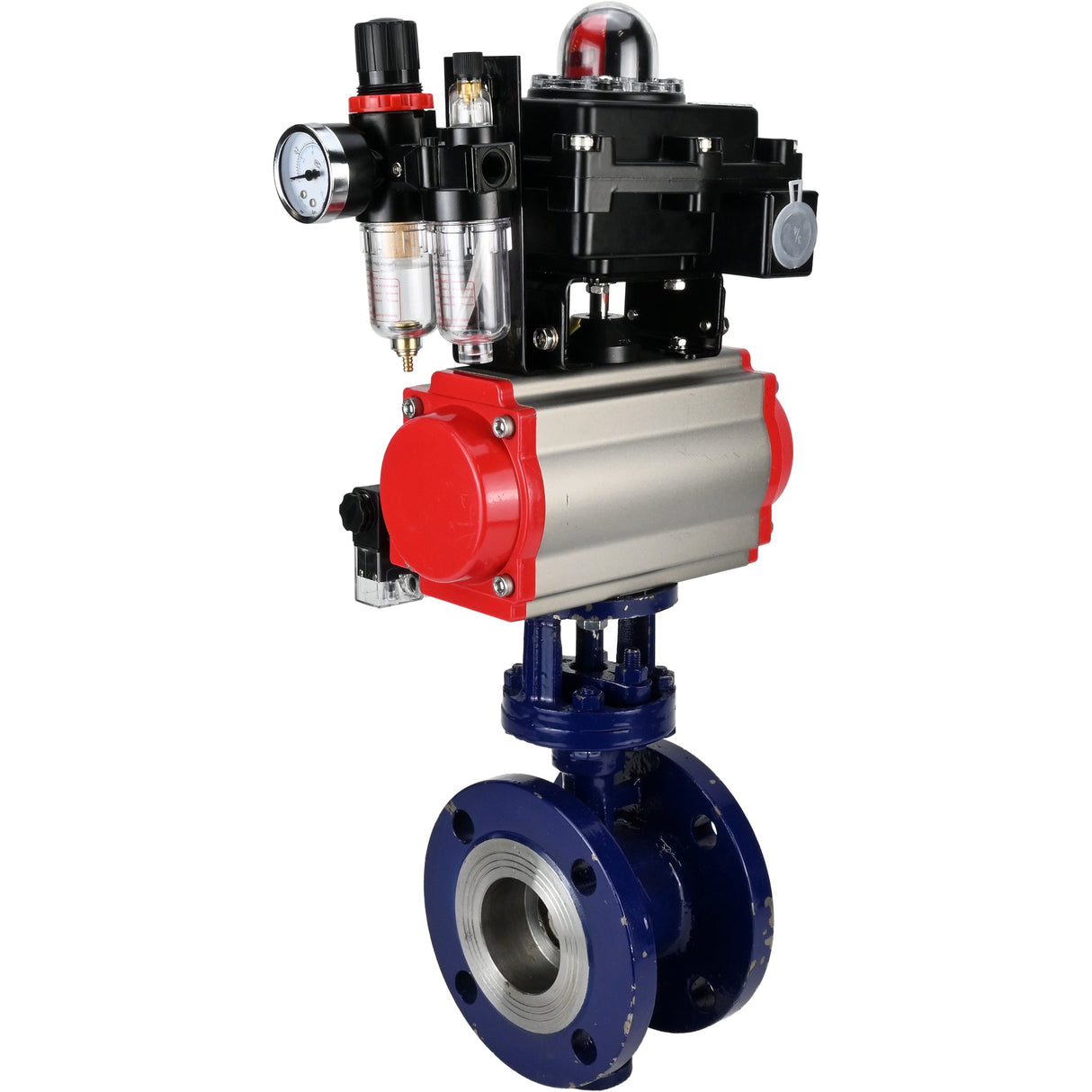 Wasser-Schmetterlingsventil Elephant WBV3EX-3432M-1W-F-ISO, Gehäusematerial - Kohlenstoffstahl, Scheibenmaterial - Edelstahl AISI 316, Dichtung - Metall, pneumatischer Antrieb PA-DA Doppelwirkung, 4M310-08 24V, LSU APL-410N EX ATU AFC2000