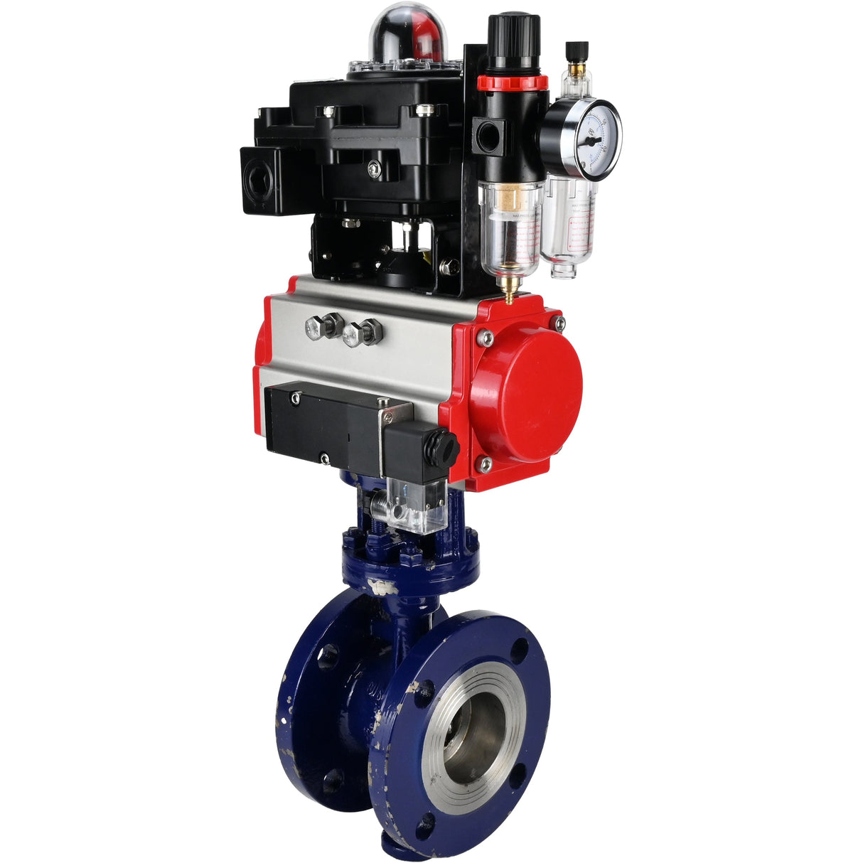 Wasser-Schmetterlingsventil Elephant WBV3EX-3431M-1W-F-ISO, Gehäusematerial - Kohlenstoffstahl, Scheibenmaterial - Edelstahl AISI 304, Dichtung - Metall, pneumatischer Antrieb PA-DA Doppelwirkung, 4M310-08 24V, LSU APL-410N EX ATU AFC2000