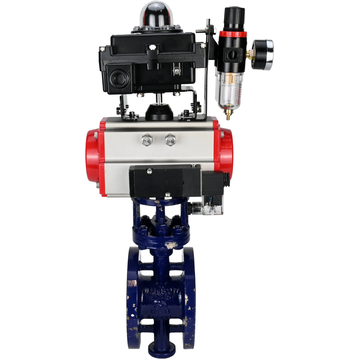 Wasser-Schmetterlingsventil Elephant WBV3EX-3432M-1W-F-ISO, Gehäusematerial - Kohlenstoffstahl, Scheibenmaterial - Edelstahl AISI 316, Dichtung - Metall, pneumatischer Antrieb PA-DA Doppelwirkung, 4M310-08 220V, LSU APL-410N EX ATU AFC2000