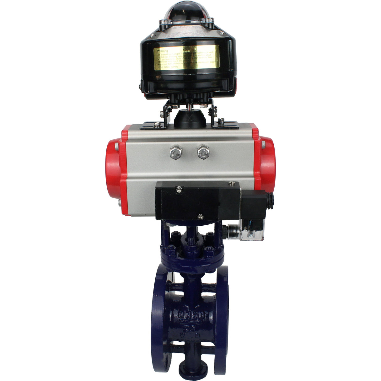 Wasser-Schmetterlingsventil Elephant WBV3EX-3432M-1W-F-ISO, Gehäusematerial - Kohlenstoffstahl, Scheibenmaterial - Edelstahl AISI 316, Dichtung - Metall, pneumatischer Antrieb PA-DA Doppelwirkung, 4M310-08 220V, LSU APL-510N EX