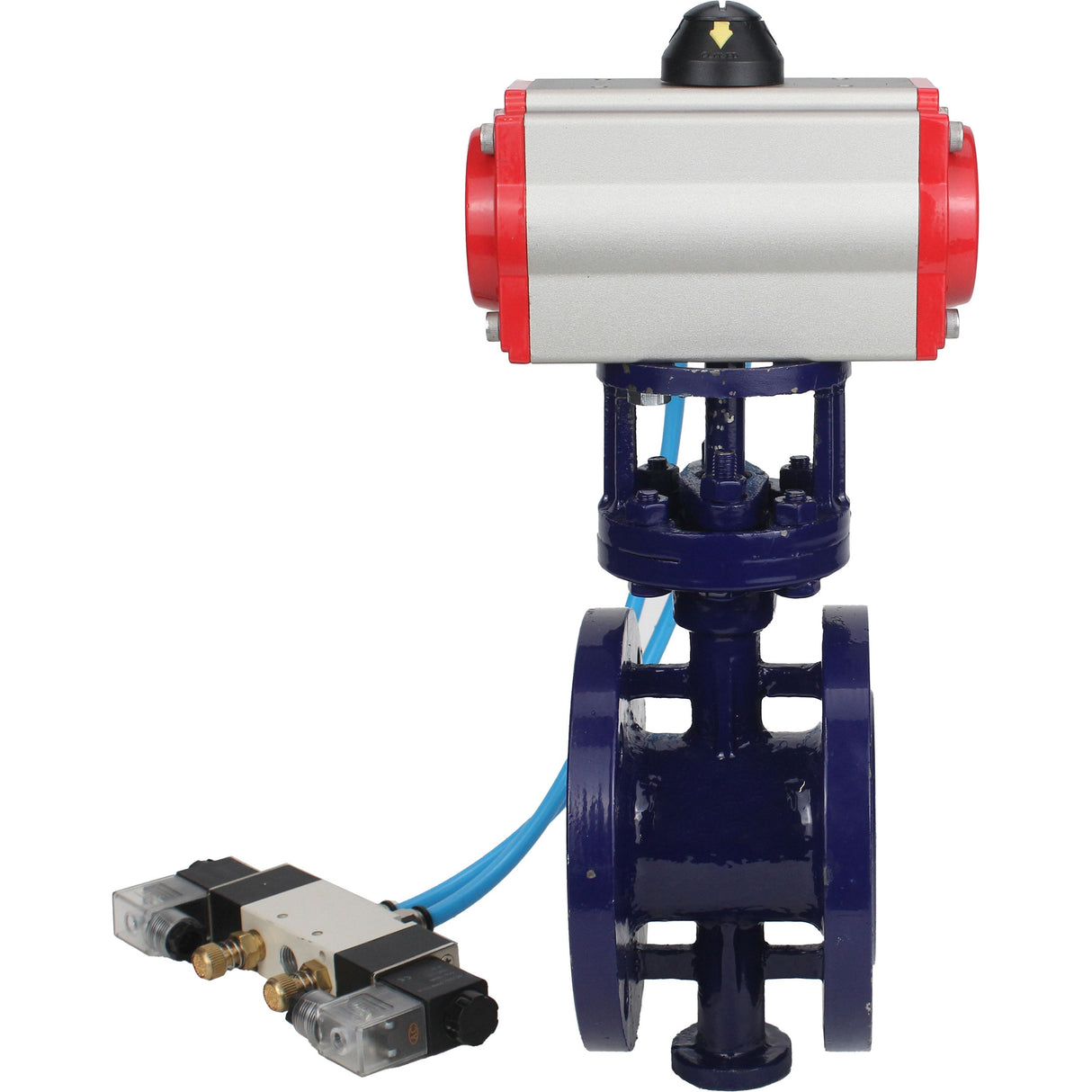 Wasser-Schmetterlingsventil Elephant WBV3EX-3431M-1W-F-ISO, Gehäusematerial - Kohlenstoffstahl, Scheibenmaterial - Edelstahl AISI 304, Dichtung - Metall, pneumatischer Antrieb PA-DA Doppelwirkung, 4V320-08 220V