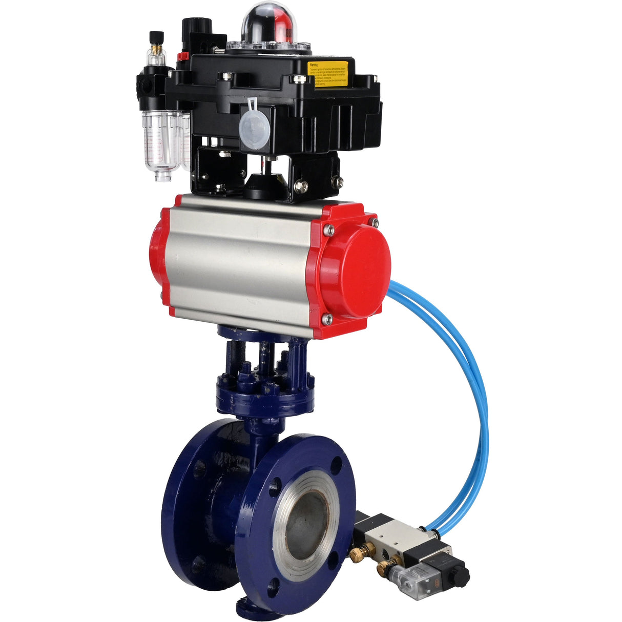 Wasser-Schmetterlingsventil Elephant WBV3EX-3432M-1W-F-ISO, Gehäusematerial - Kohlenstoffstahl, Scheibenmaterial - Edelstahl AISI 316, Dichtung - Metall, pneumatischer Antrieb PA-DA Doppelwirkung, 4V320-10 220V, LSU APL-410N EX ATU AFC2000