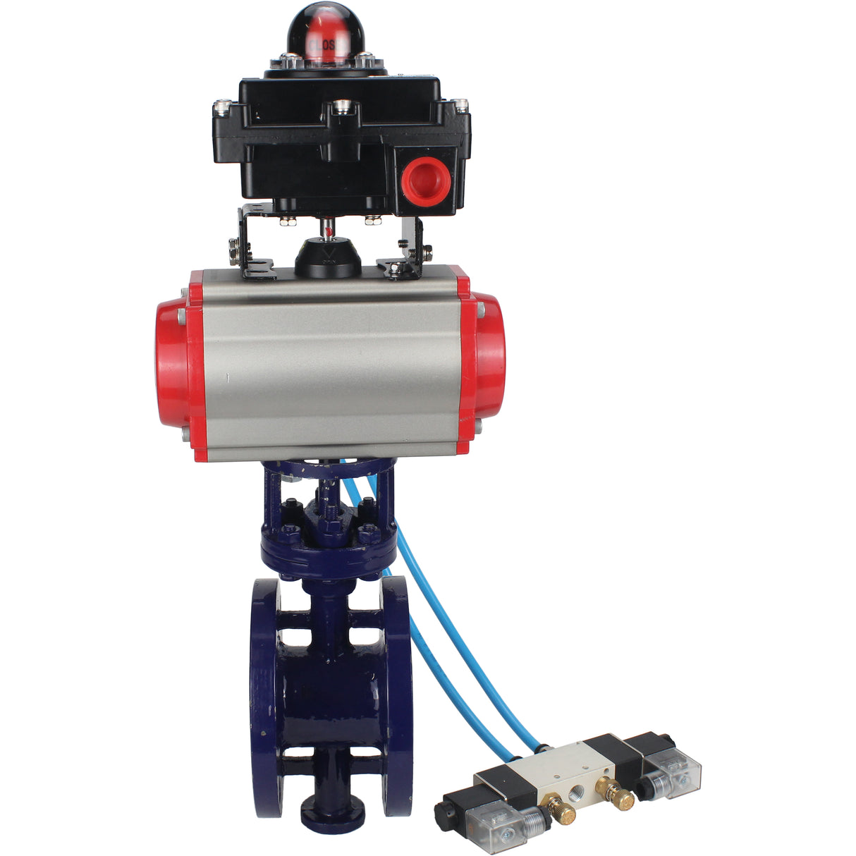 Water Butterfly Valve Elephant WBV3EX-3431M-1W-F-ISO, Gehäusematerial - Kohlenstoffstahl, Scheibenmaterial - Edelstahl AISI 304, Dichtung - Metall, pneumatischer Antrieb PA-SA mit Rückstellfedern, 4V320-08 220V, LSU APL-410N EX