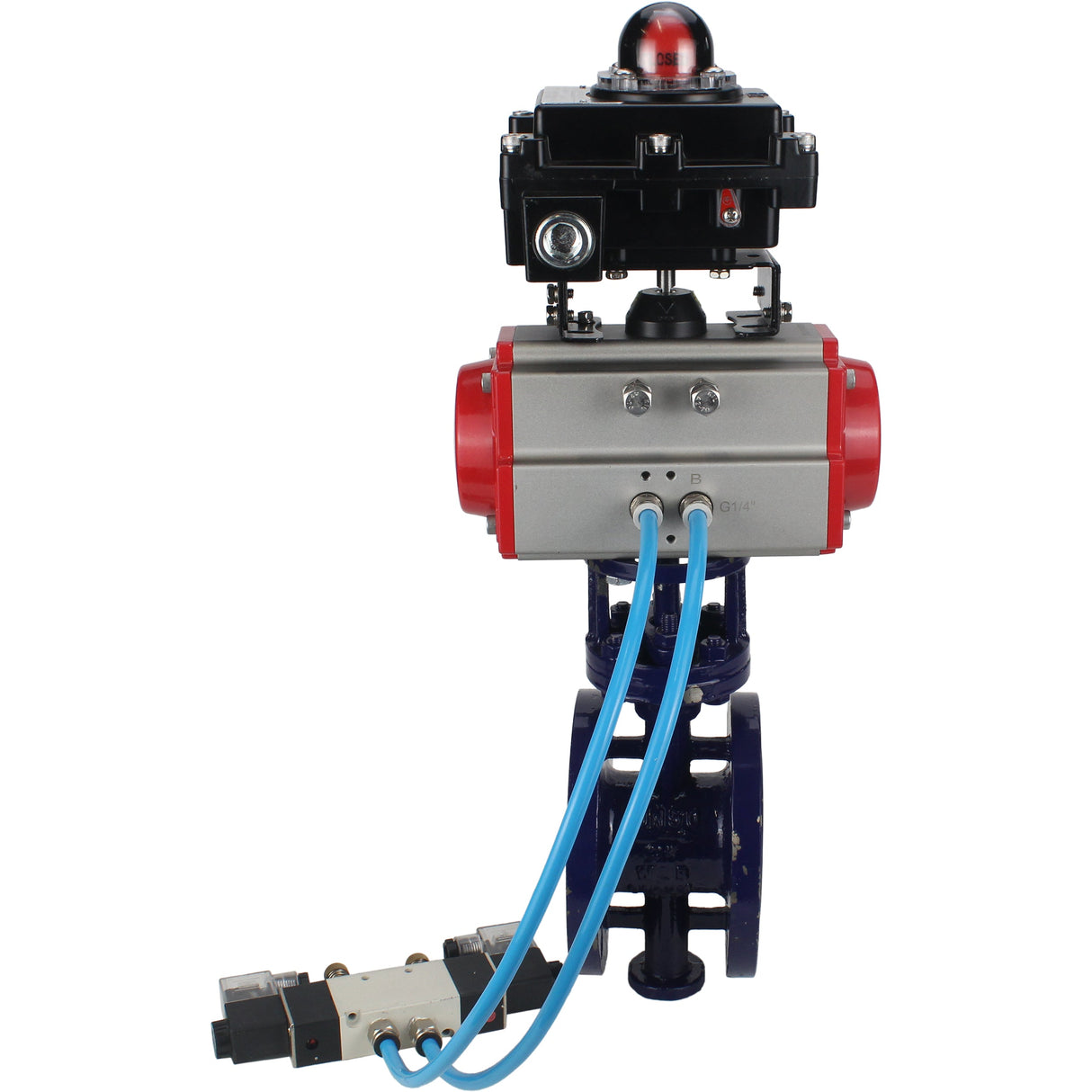 Water Butterfly Valve Elephant WBV3EX-3431M-1W-F-ISO, Gehäusematerial - Kohlenstoffstahl, Scheibenmaterial - Edelstahl AISI 304, Dichtung - Metall, pneumatischer Antrieb PA-DA Doppelwirkung, 4V320-08 220V, LSU APL-410N EX