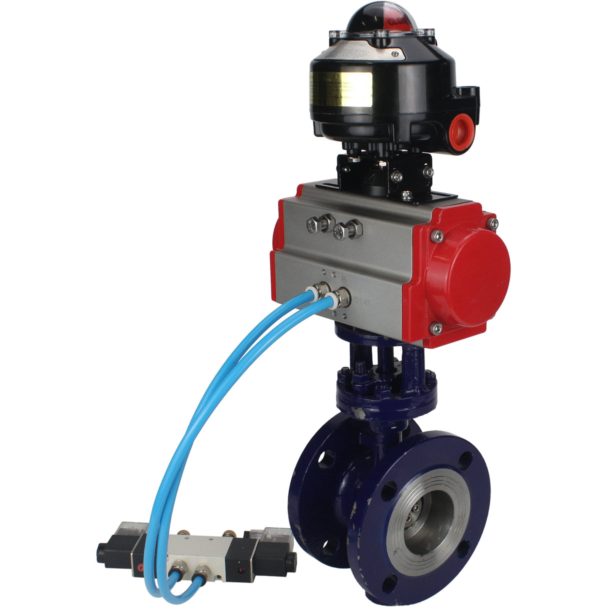 Wasser-Schmetterlingsventil Elephant WBV3EX-3431M-1W-F-ISO, Gehäusematerial - Kohlenstoffstahl, Scheibenmaterial - Edelstahl AISI 304, Dichtung - Metall, pneumatischer Antrieb PA-SA mit Rückstellfedern, 4V320-08 220V, LSU APL-510N EX