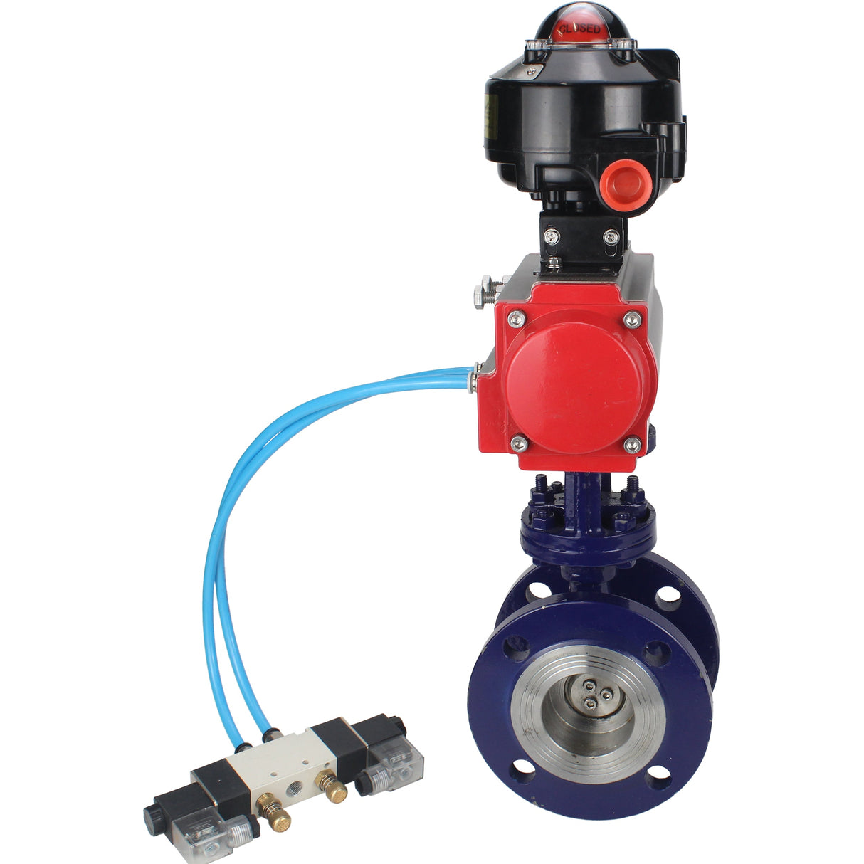 Wasser-Schmetterlingsventil Elephant WBV3EX-3431M-1W-F-ISO, Gehäusematerial - Kohlenstoffstahl, Scheibenmaterial - Edelstahl AISI 304, Dichtung - Metall, pneumatischer Antrieb PA-DA Doppelwirkung, 4V320-08 220V, LSU APL-510N EX