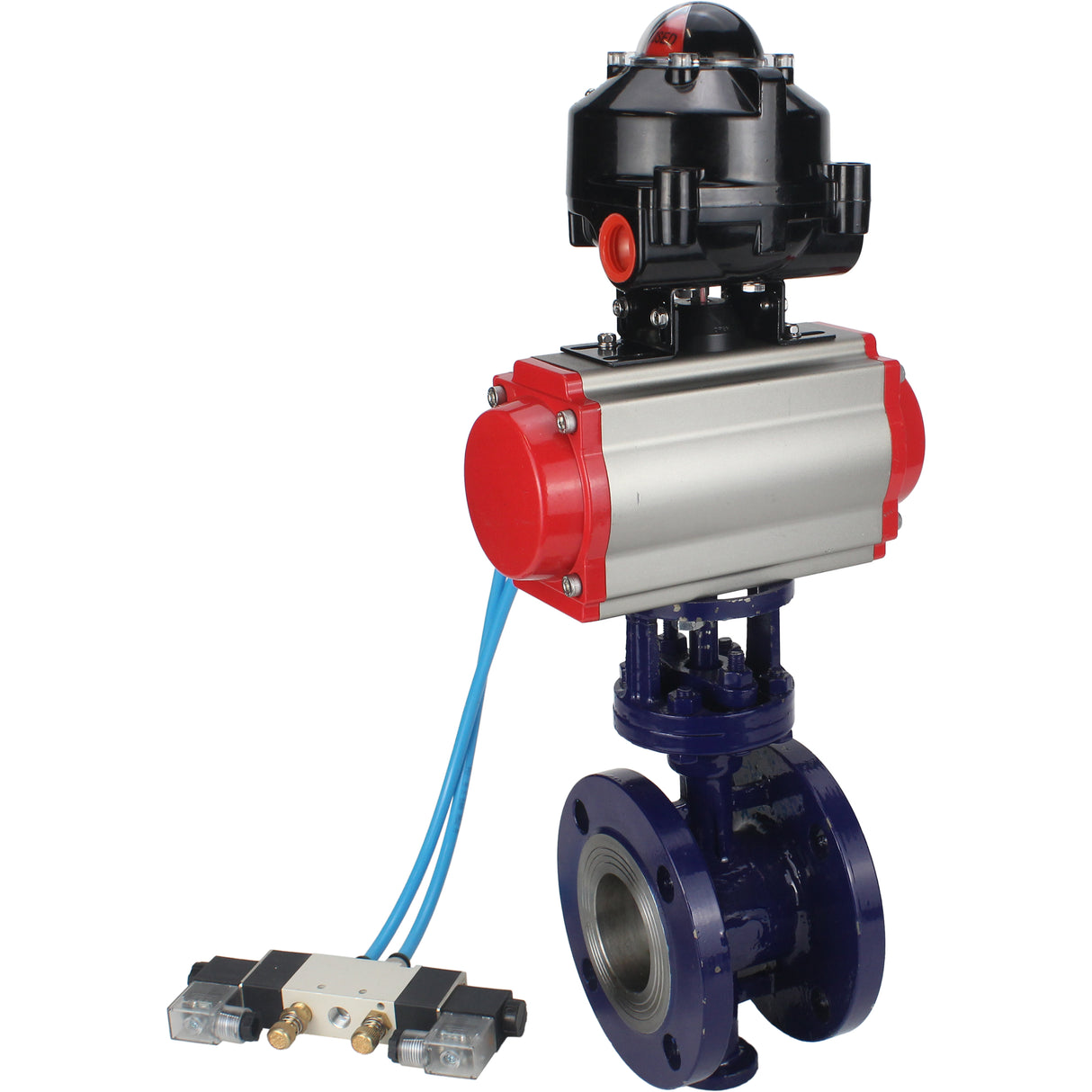 Wasser-Schmetterlingsventil Elephant WBV3EX-3431M-1W-F-ISO, Gehäusematerial - Kohlenstoffstahl, Scheibenmaterial - Edelstahl AISI 304, Dichtung - Metall, pneumatischer Antrieb PA-SA mit Rückstellfedern, 4V320-08 220V, LSU APL-510N EX