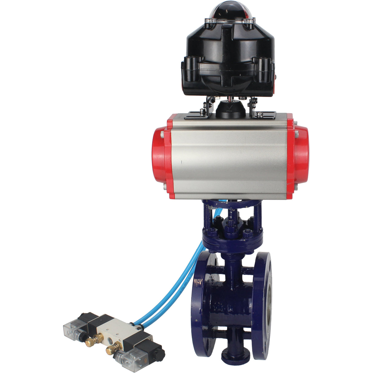 Wasser-Schmetterlingsventil Elephant WBV3EX-3431M-1W-F-ISO, Gehäusematerial - Kohlenstoffstahl, Scheibenmaterial - Edelstahl AISI 304, Dichtung - Metall, pneumatischer Antrieb PA-DA Doppelwirkung, 4V320-08 220V, LSU APL-510N EX