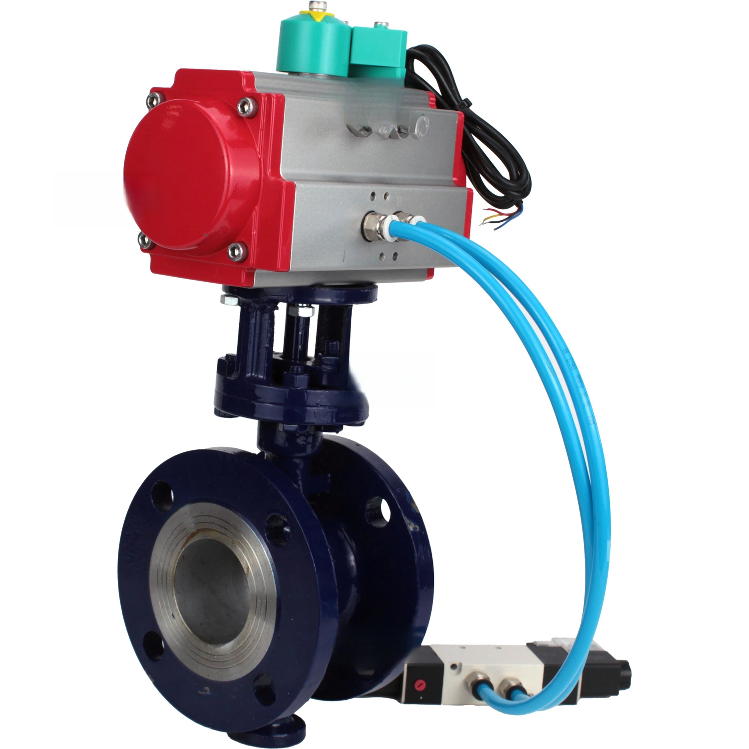 Water Butterfly Valve with triple eccentricity Elephant WBV3EX-3432M-1W-F-ISO DN50-150 25 bar body - WCB carbon steel, disc - 316 stainless steel, METAL, with pneumatic actuator PA-DA-XXX, pneumatic distributor 4V320-10 220V and ALS200D switch