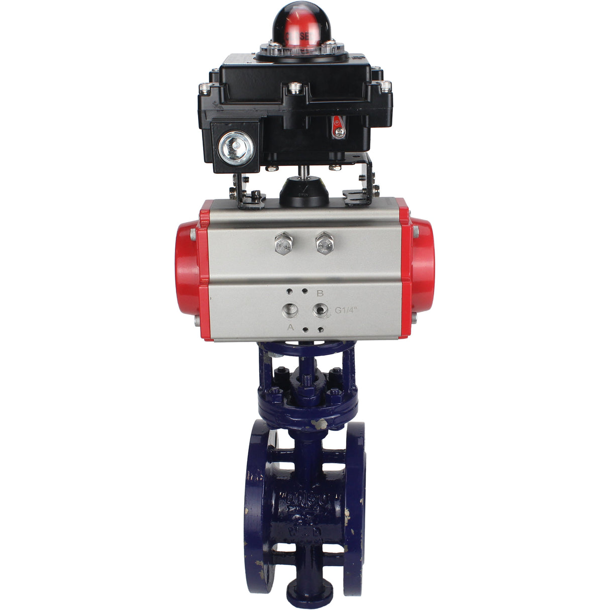 Wasser-Schmetterlingsventil Elephant WBV3EX-3431M-1W-F-ISO, Gehäusematerial - Kohlenstoffstahl, Scheibenmaterial - Edelstahl AISI 304, Dichtung - Metall, pneumatischer Antrieb PA-DA Doppelwirkung, LSU APL-410N EX