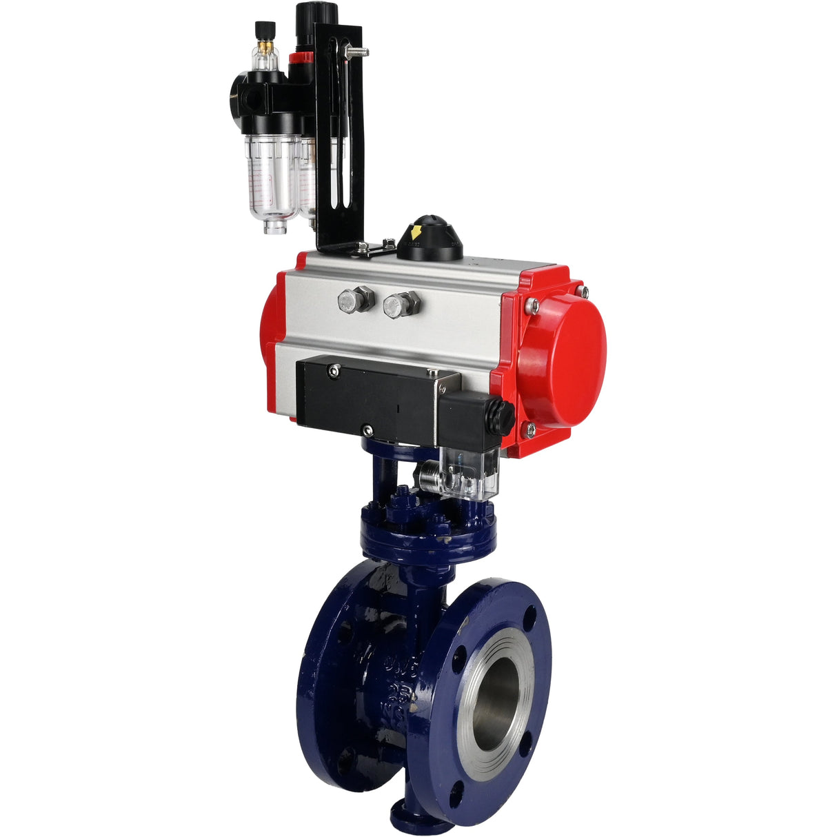 Wasser-Schmetterlingsventil Elephant WBV3EX-3432M-1W-F-ISO, Gehäusematerial - Kohlenstoffstahl, Scheibenmaterial - Edelstahl AISI 316, Dichtung - Metall, pneumatischer Antrieb PA-DA Doppelwirkung, 4M310-08 220V ATU AFC2000