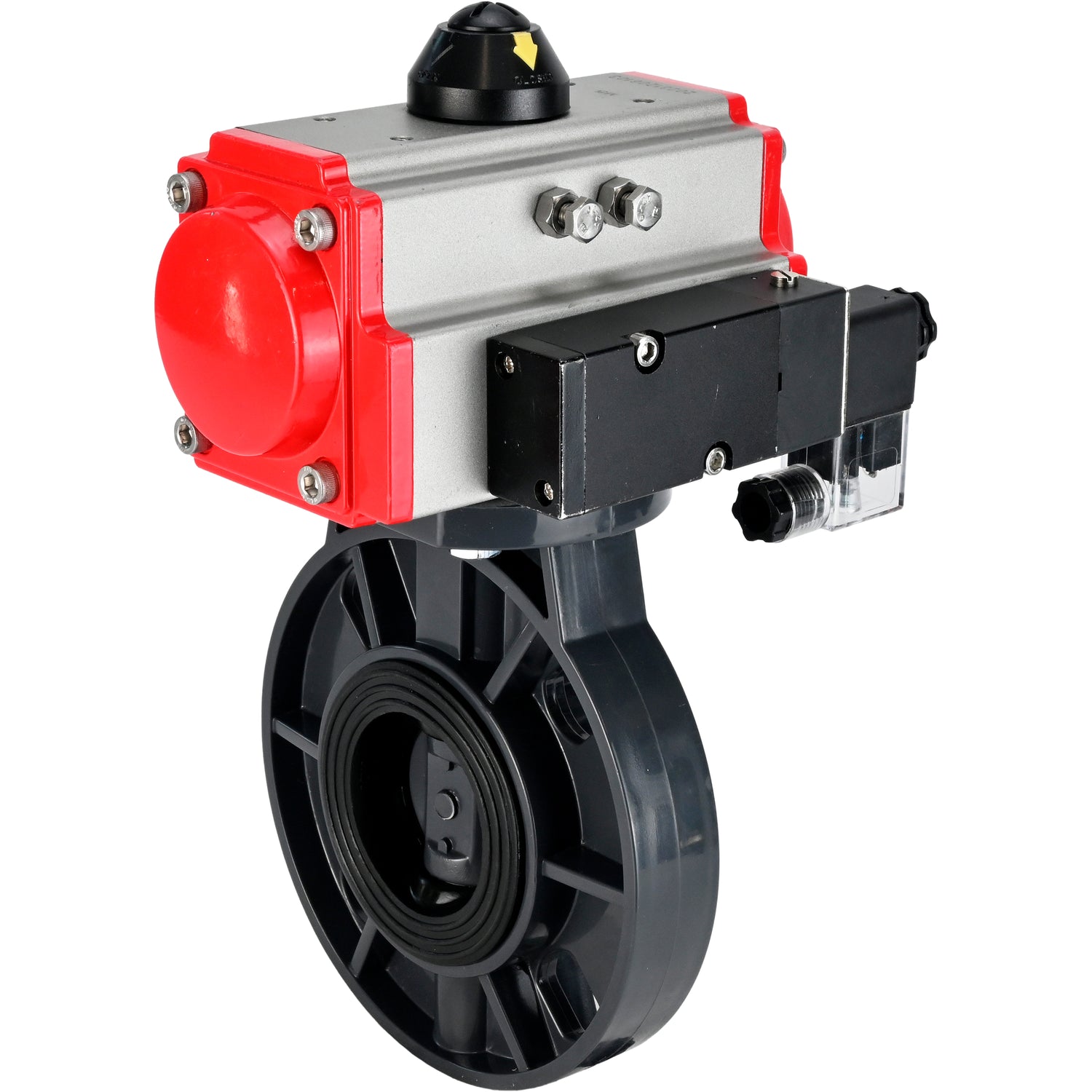 Butterfly valves Elephant WBV4242E-2W-Fb-ISO, body material - UPVC, disc material - UPVC, seal - EPDM, with pneumatic actuator with return springs PA-SA and pneumatic distributor 4M310-08 NAMUR 220V