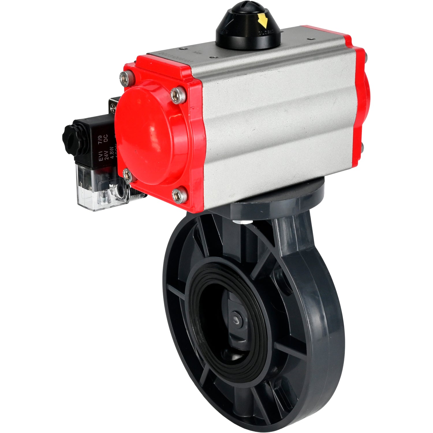 Butterfly valves Elephant WBV4242E-2W-Fb-ISO, body material - UPVC, disc material - UPVC, seal - EPDM, with pneumatic actuator with return springs PA-SA and pneumatic distributor 4M310-08 NAMUR 220V