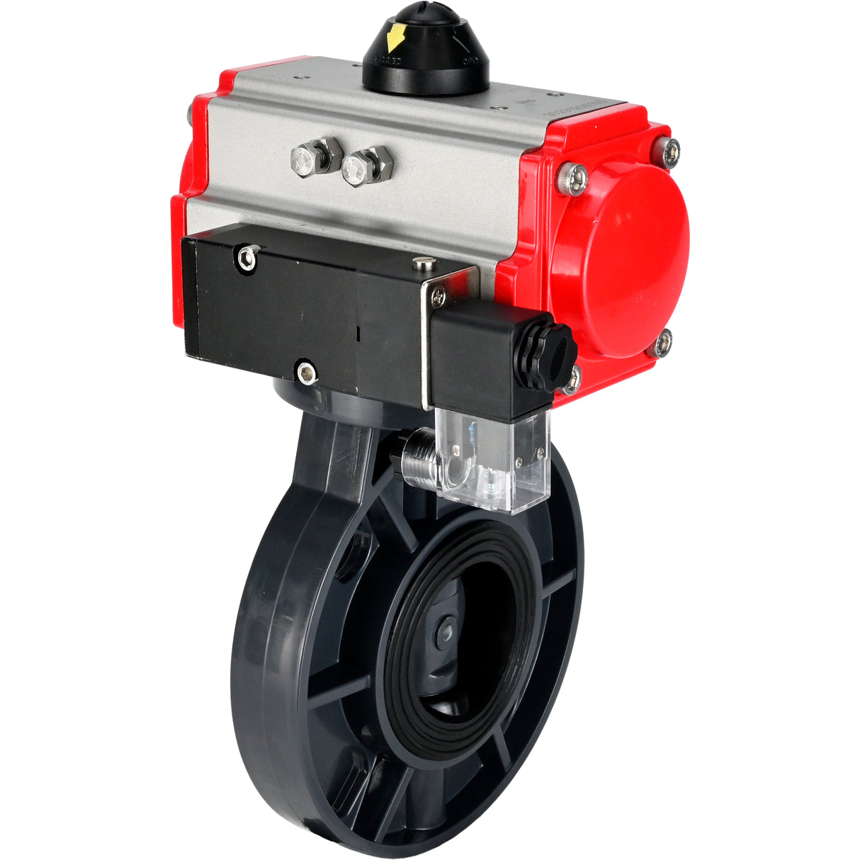 Butterfly valves Elephant WBV4242E-2W-Fb-ISO, body material - UPVC, disc material - UPVC, seal - EPDM, with pneumatic actuator double action PA-DA and pneumatic distributor 4M310-08 220V