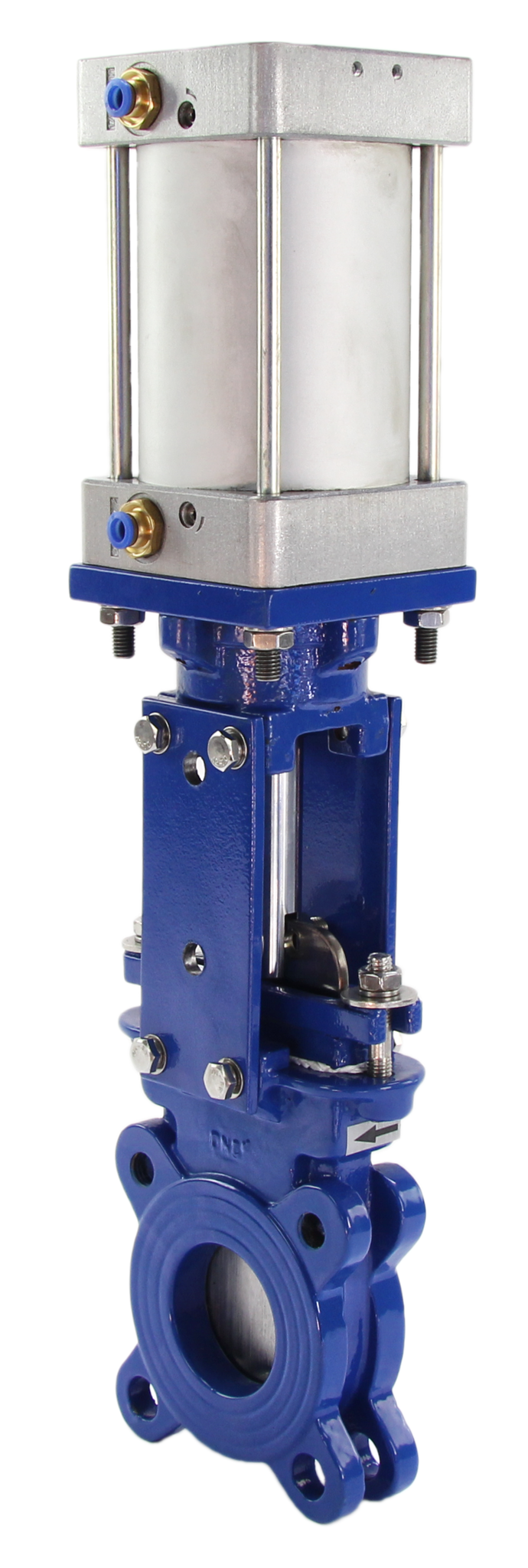 Messer-Schieberklappe Wafer-Typ Elephant GGG40-SS304-EPDM-2W-DA PSI145 Klasse 125 mit pneumatischem Antrieb, 4V210-08 24V pneumatischem Magnetventil und LJ12A3-4-J/EZ 24V induktiven Sensoren