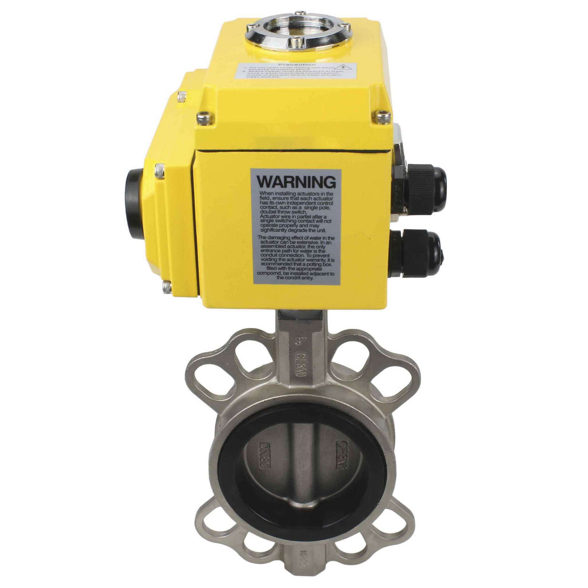 Wasserabsperrklappe Elephant 316l-nbr-elephant-24v, Gehäusematerial – Edelstahl AISI 316L, Scheibenmaterial – Edelstahl AISI 316L, Dichtung – NBR, elektrischer Antrieb betätigt