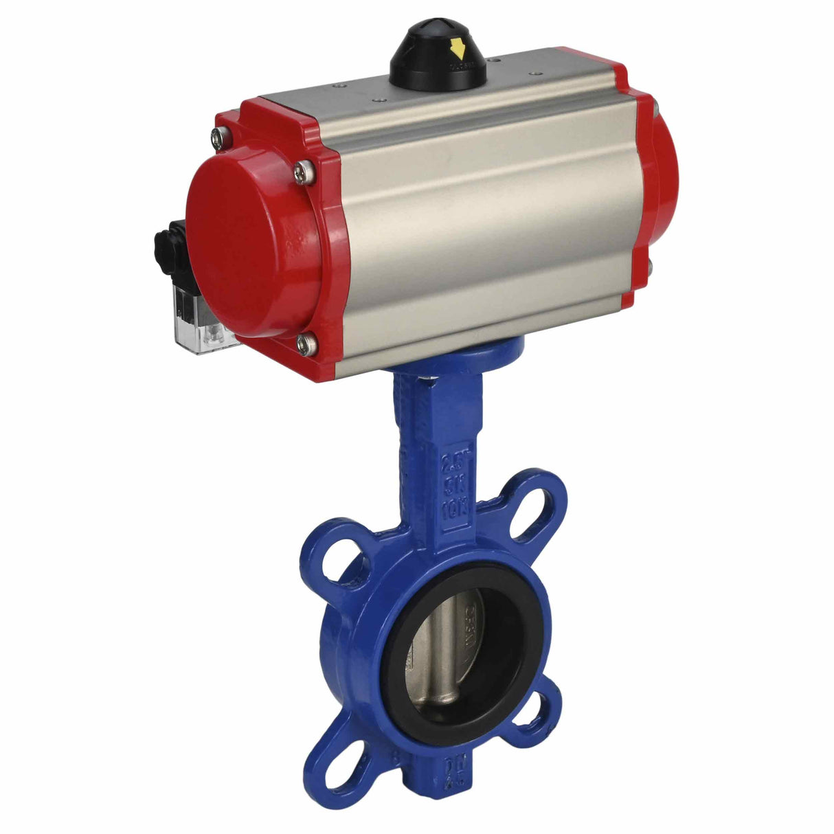 Wasser-Drosselklappe Elephant WBV1332N-2W-Fb-H Gehäusematerial - Gusseisen GGG50, Scheibenmaterial - Edelstahl 316L, Dichtung - NBR mit doppeltwirkendem pneumatischen Antrieb DA und pneumatischem Verteiler 4M310-08 24V